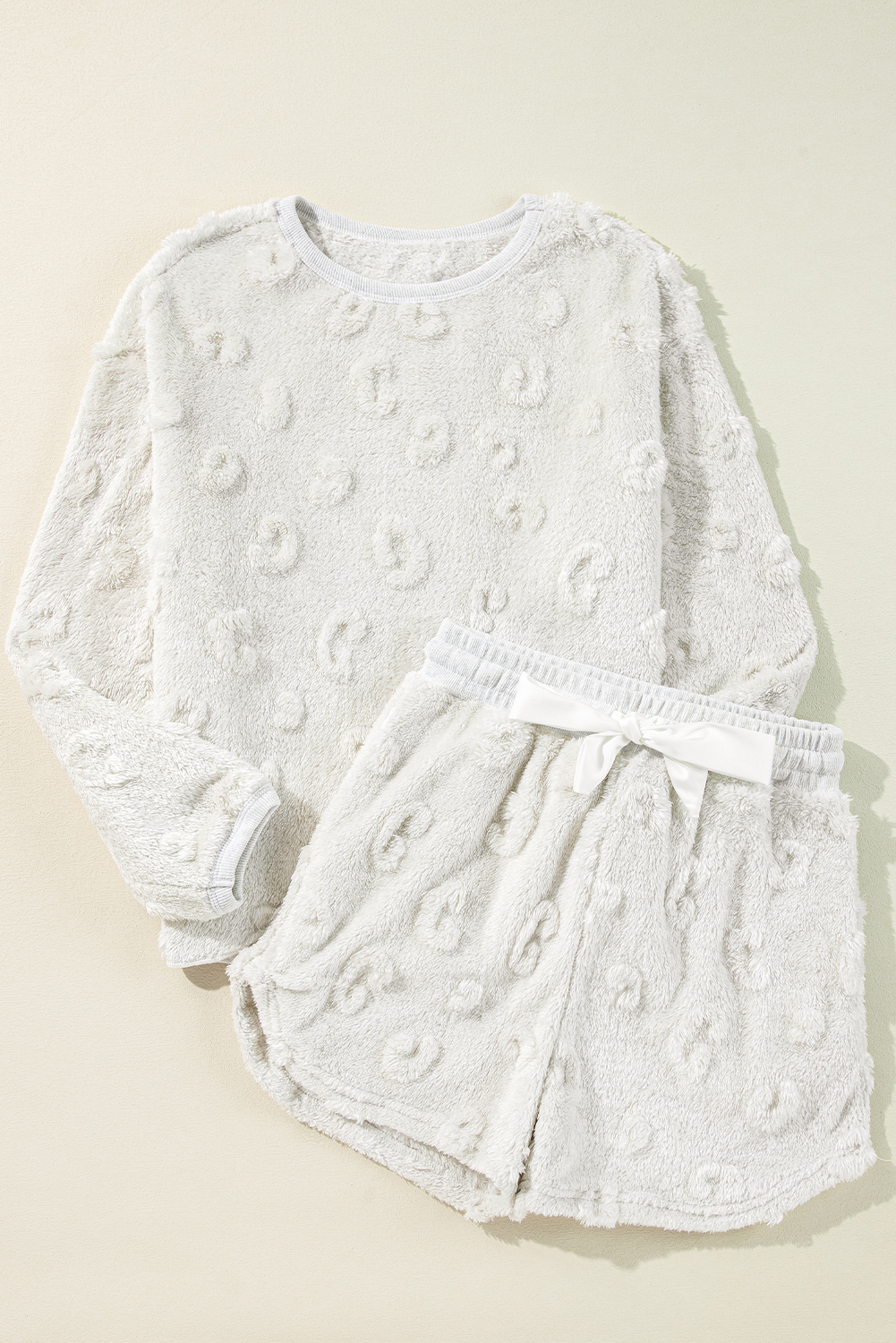 Light Grey Textured Leopard Fleece Loose Two Piece Lounge Set - loveforevers