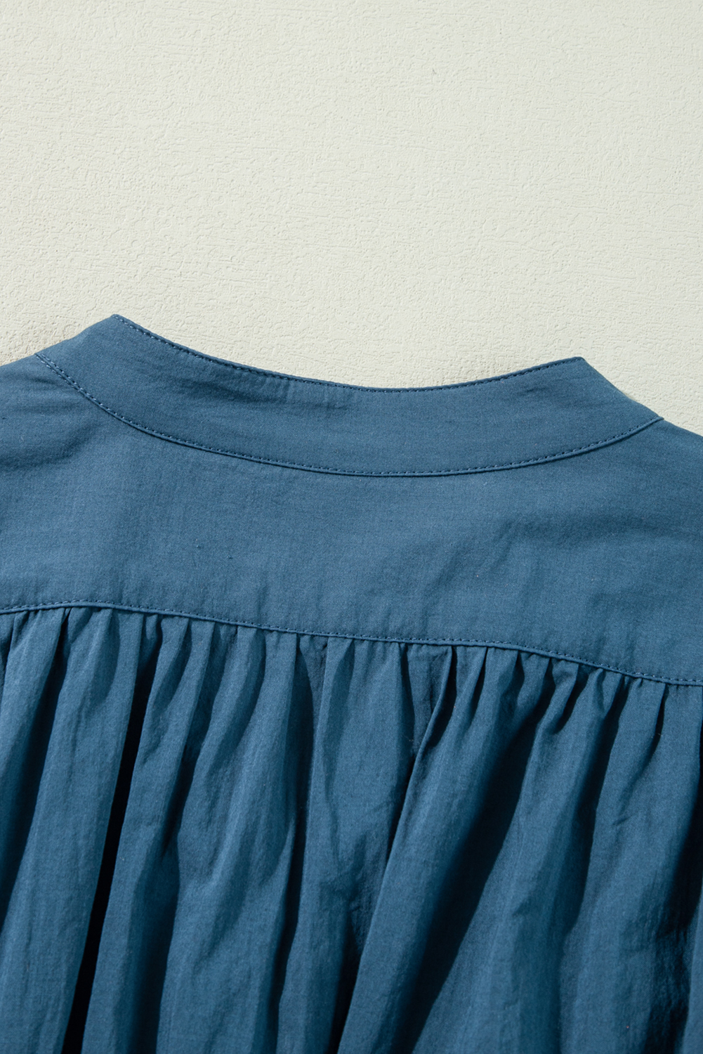 Prussian Blue 3/4 Sleeve Shirred High Waist Buttoned Mini Dress - loveforevers