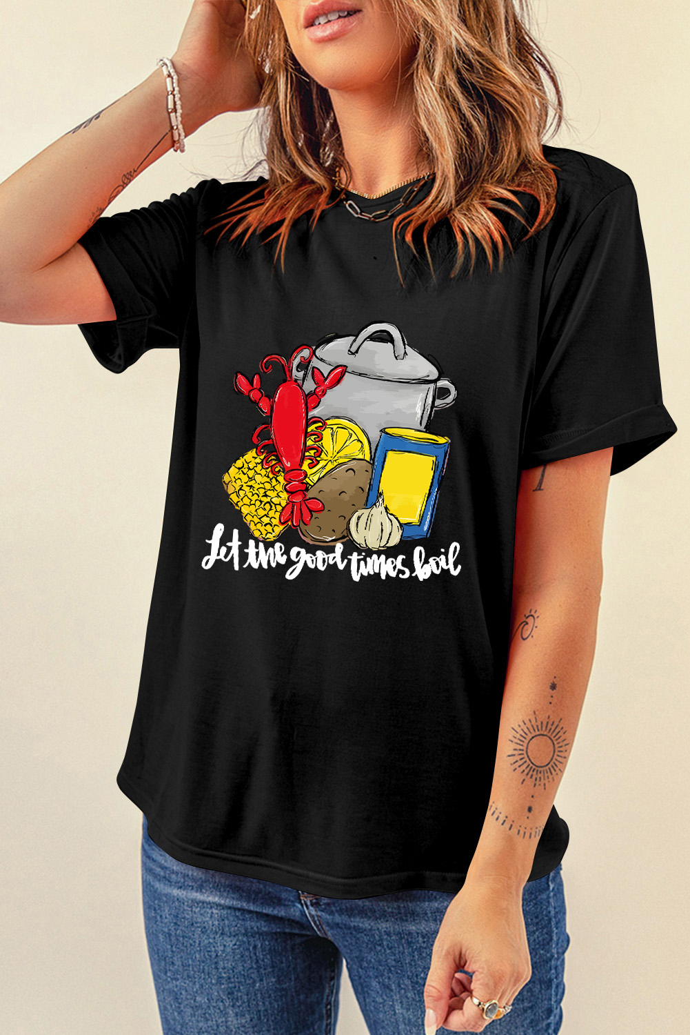 Black let the good time boil Fashion Graphic Tee - loveforevers