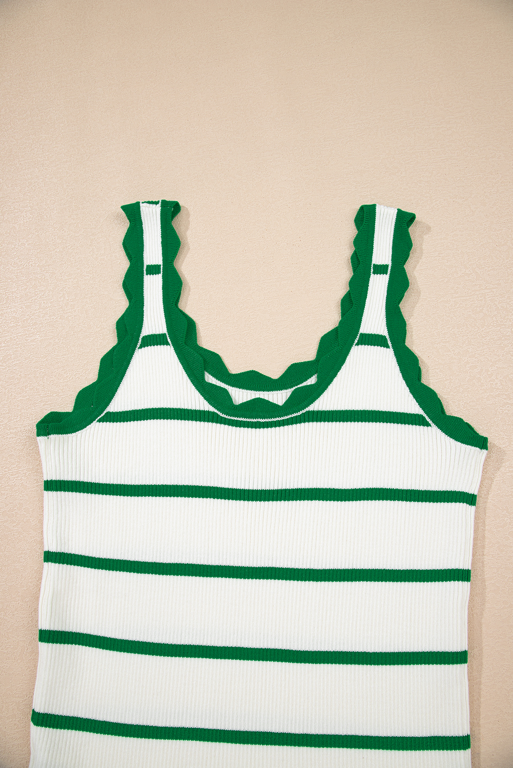 Bright Green Striped Scalloped Edge U Neck Sleeveless Sweater Vest - loveforevers