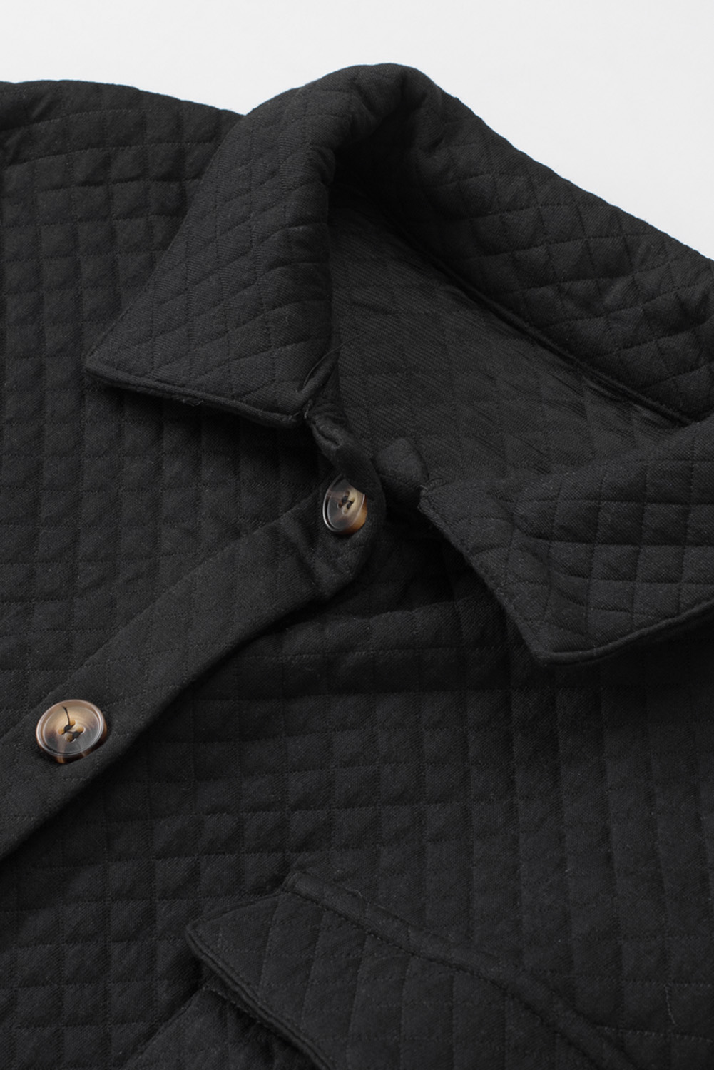 Gray Retro Quilted Flap Pocket Button Shacket - loveforevers