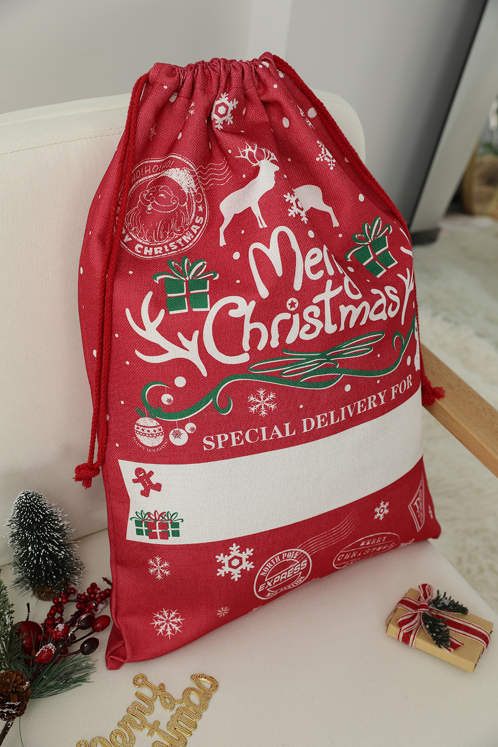 Fiery Red Christmas Drawstring Large Gift Bag 50*66cm - loveforevers