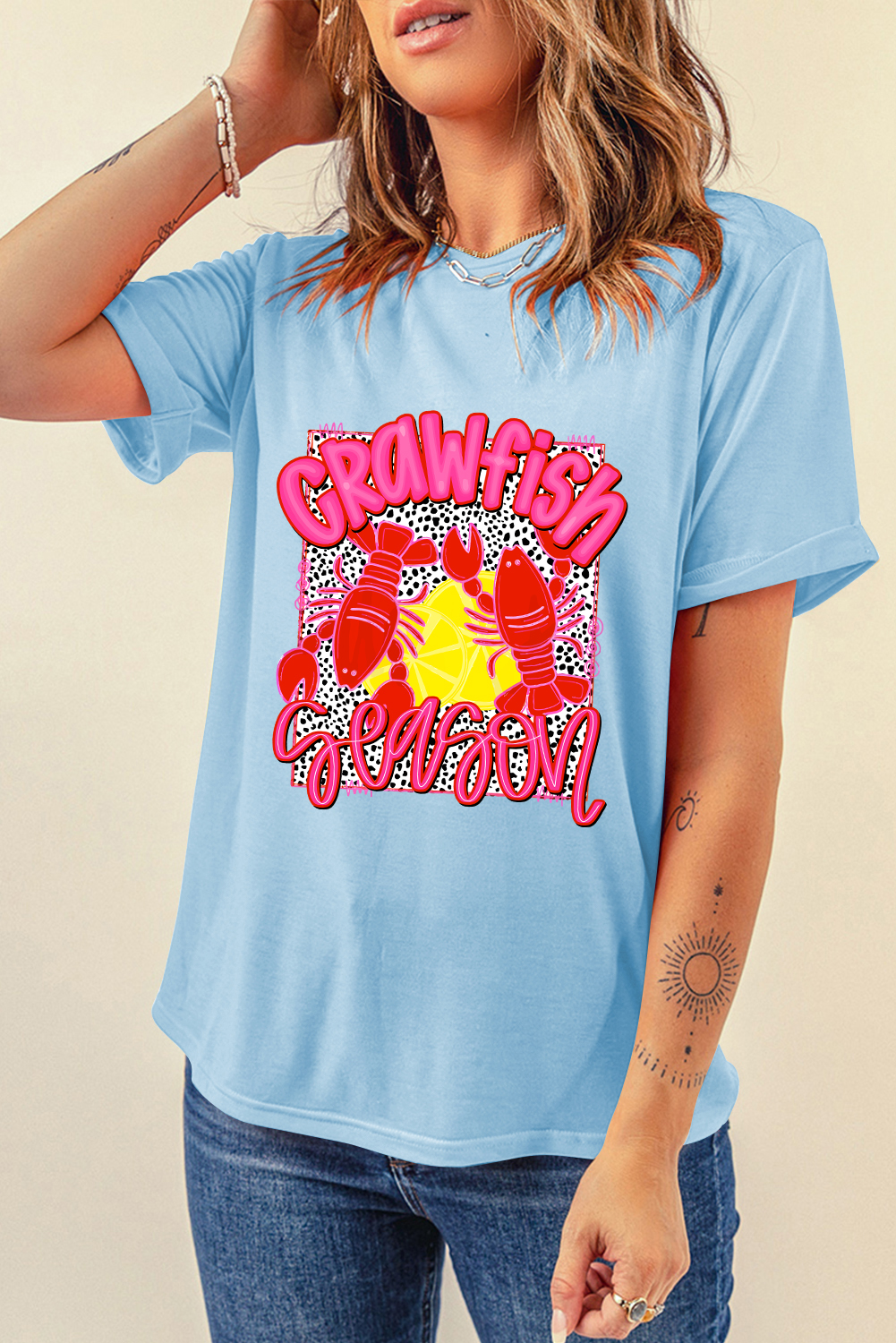 Light Blue Crawfish Season Fashion Graphic T Shirt - loveforevers