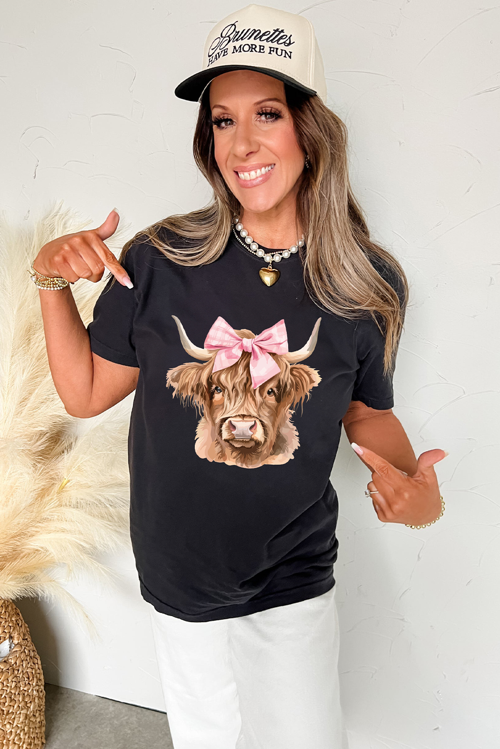 Black Bow Cow Head Graphic Western Fashion T Shirt - loveforevers