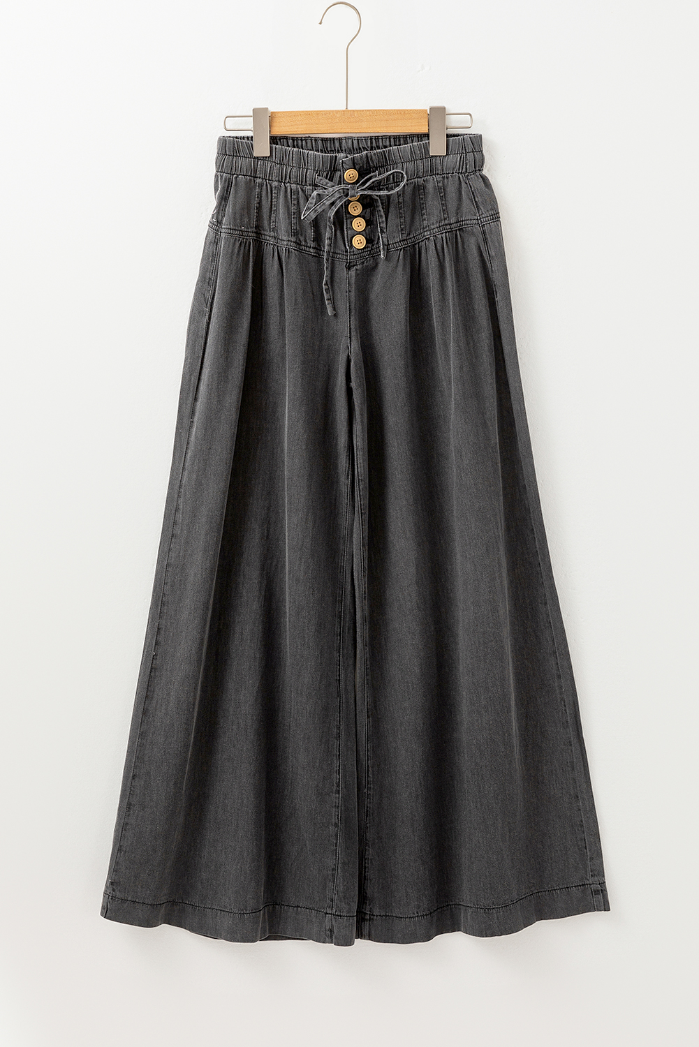 Carbon Grey Mineral Wash Button Fly Waist Wide Leg Jeans - loveforevers
