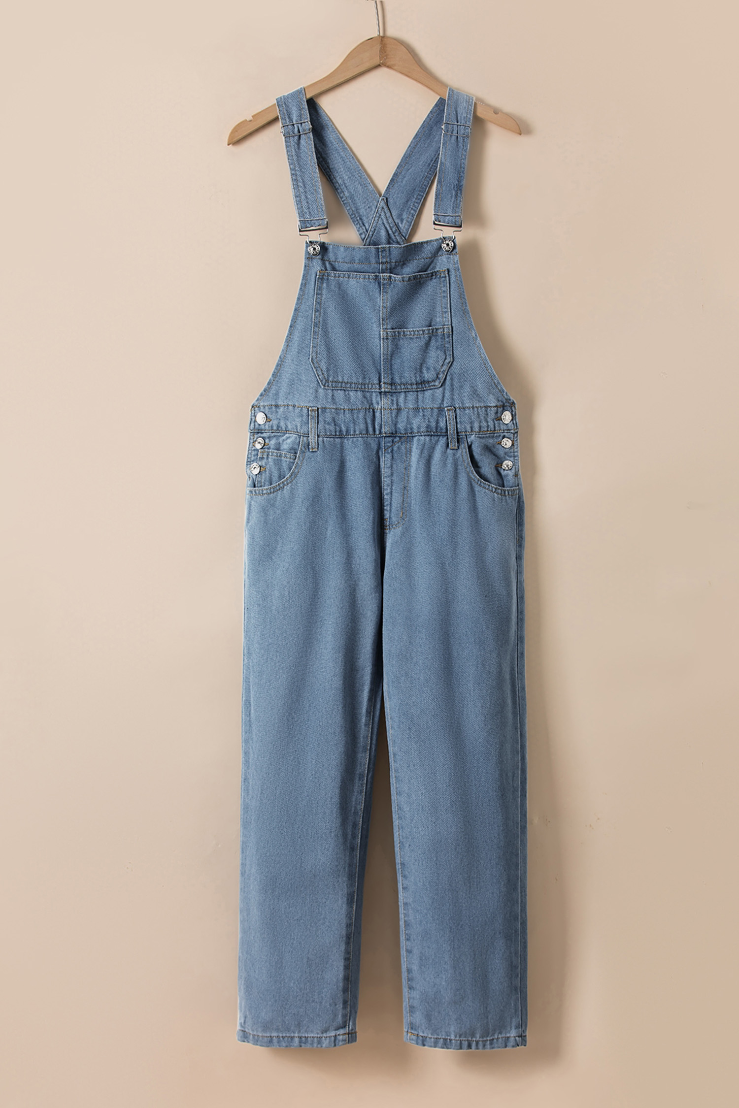 Light Blue Retro Bib Pocket Buckle Straps Casual Denim Jumpsuit - loveforevers