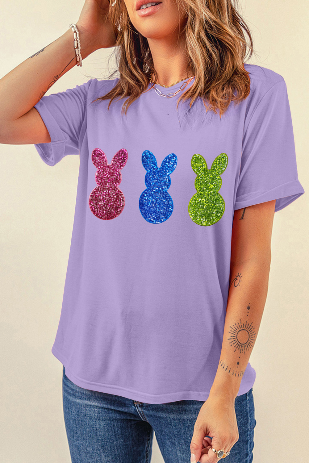 Wisteria Easter Shiny Bunny Graphic Crewneck T Shirt - loveforevers
