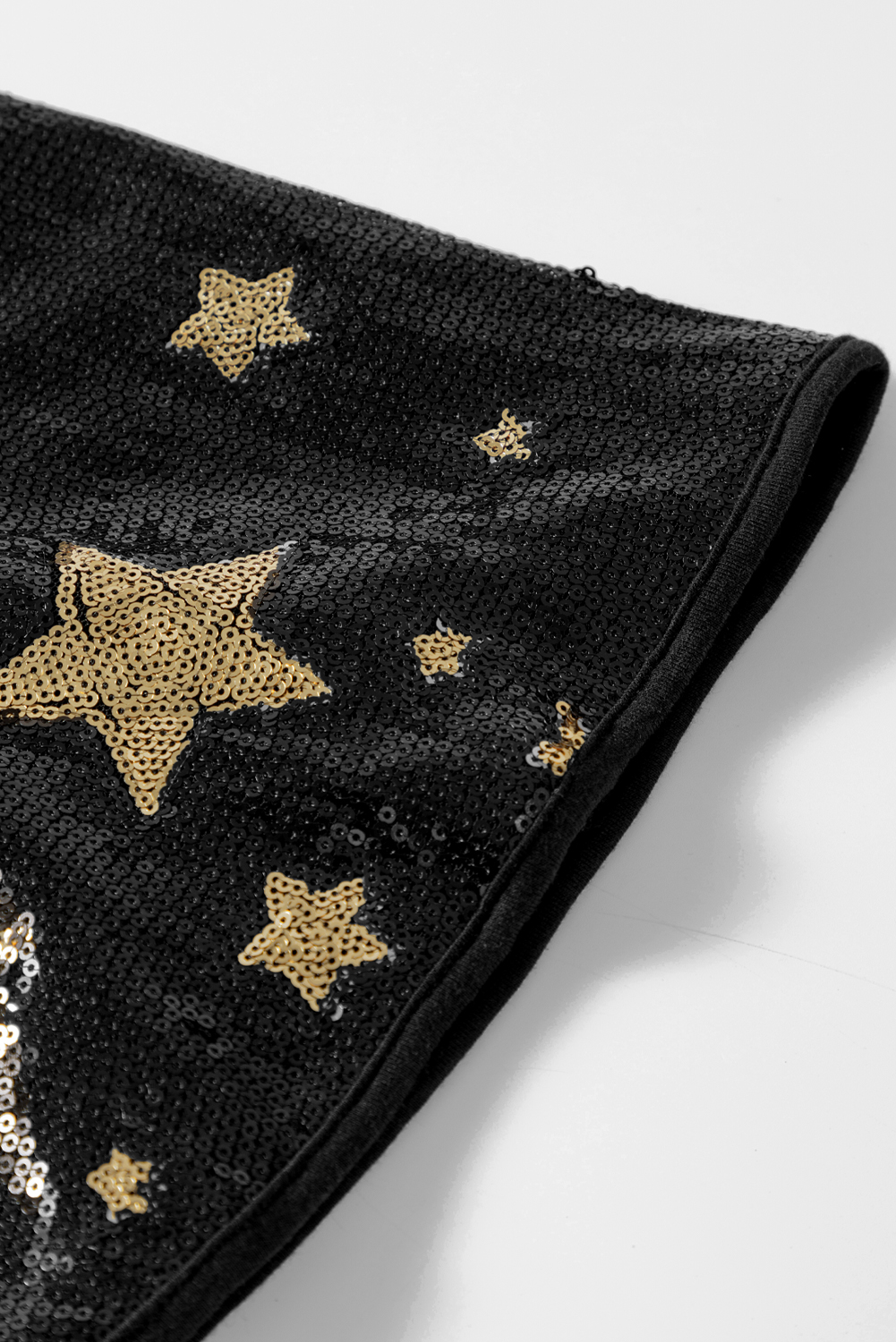 Black Star Sequin Splicing Half Sleeve Top - loveforevers