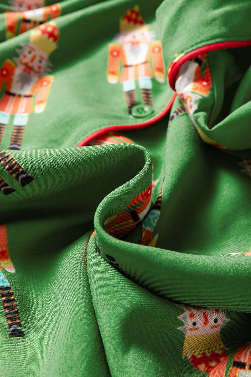 Green Christmas Candy Contrast Trim Bow Knot Silky 2pcs Pajama Set - loveforevers