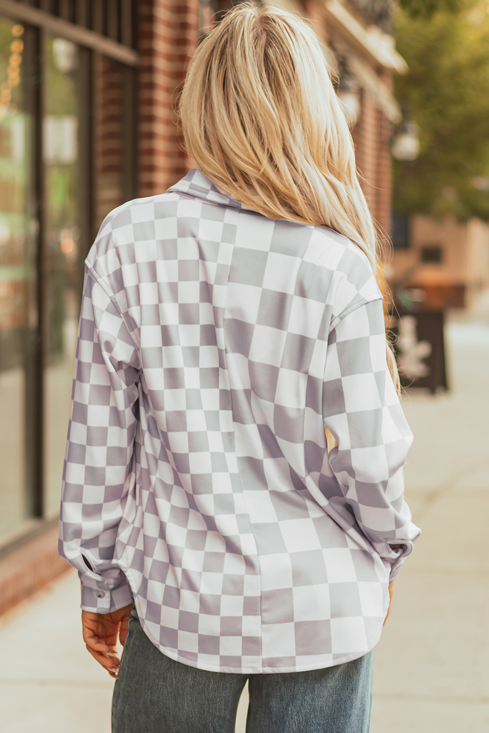 Khaki Checkerboard Flap Pocket Button Front Shacket - loveforevers