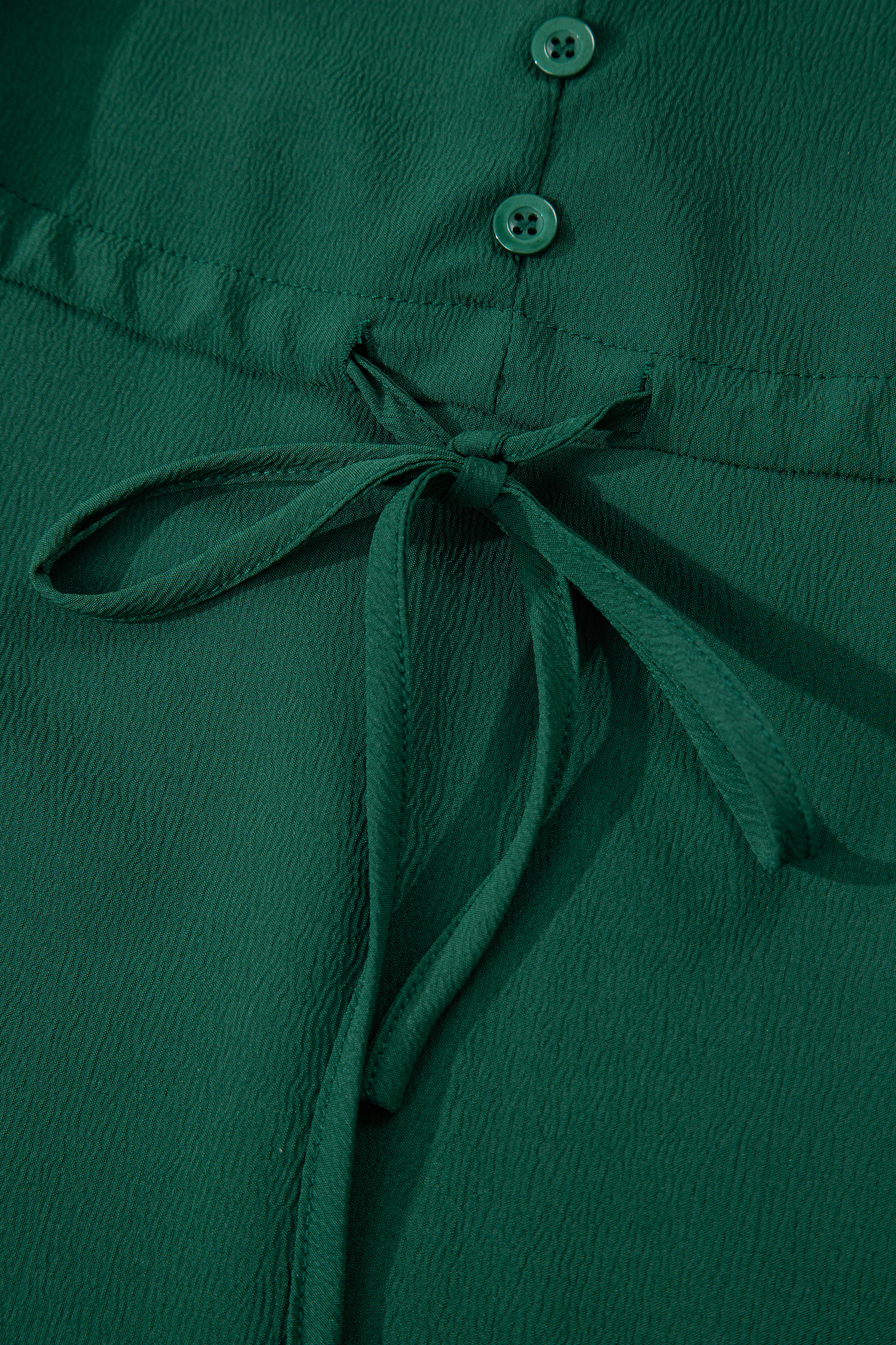 Blackish Green Solid Long Sleeve Button V Neck Tiered Maxi Dress - loveforevers