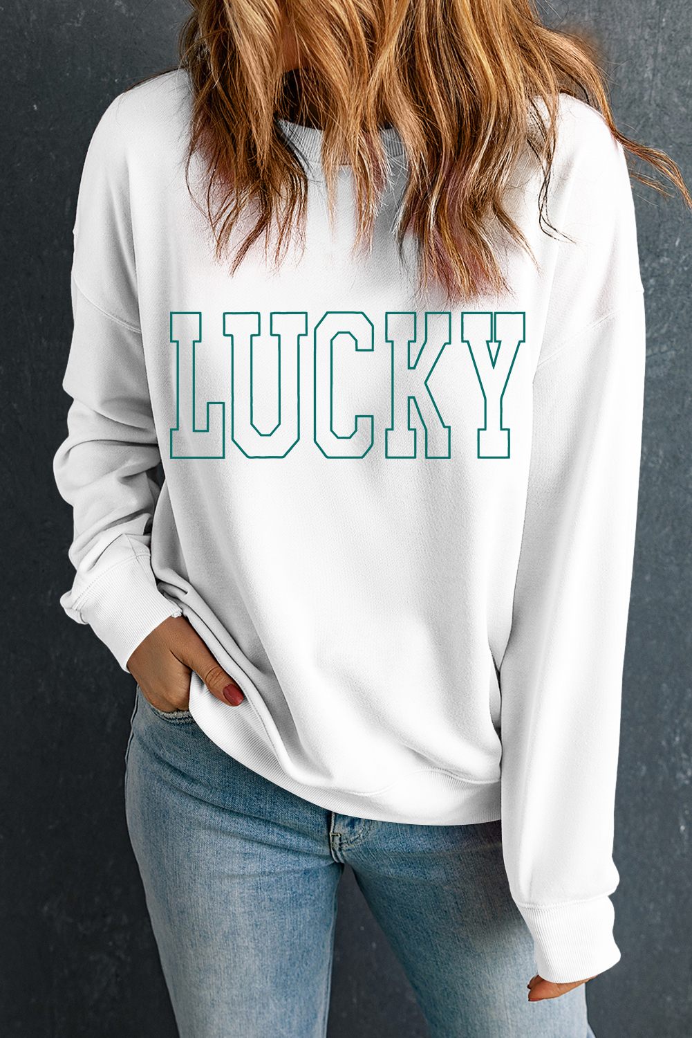 White St Patricks LUCKY Graphic Crew Neck Pullover Sweatshirt - loveforevers