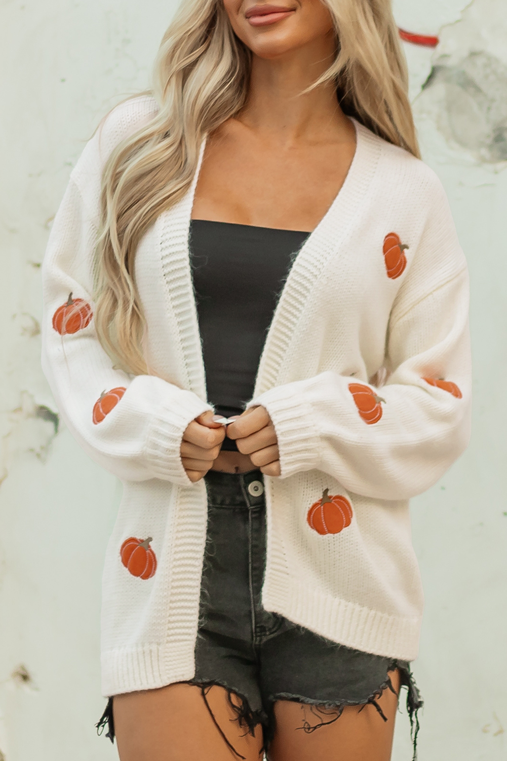 Light Pink Christmas Tree Print Open Front Drop Shoulder Midi Cardigan - loveforevers