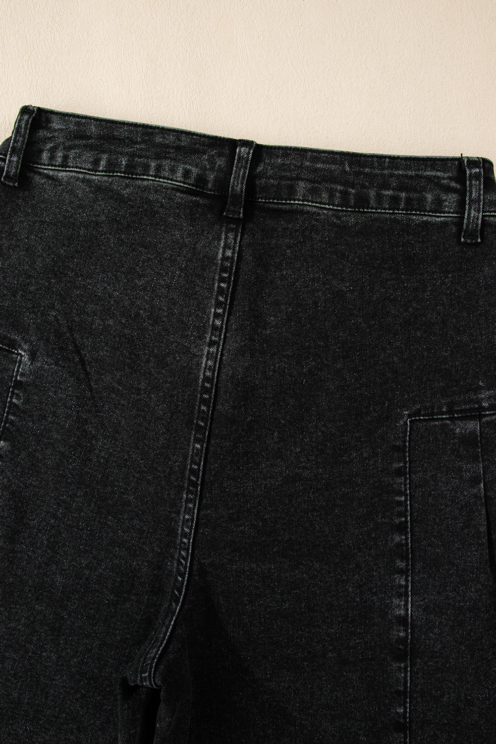 Dark Grey Pleated Wide Leg Mineral Wash Denim Pants - loveforevers