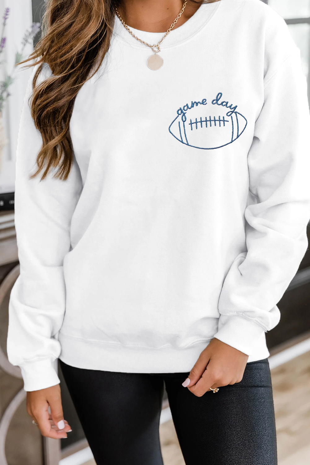 White game day Rugby Embroidered Casual Sweatshirt - loveforevers