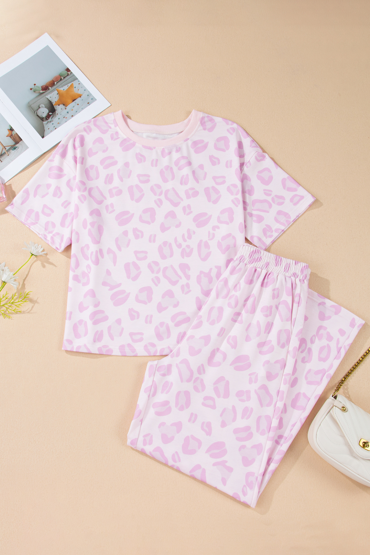 Pink Leopard Two Piece Top and Pants Set - loveforevers