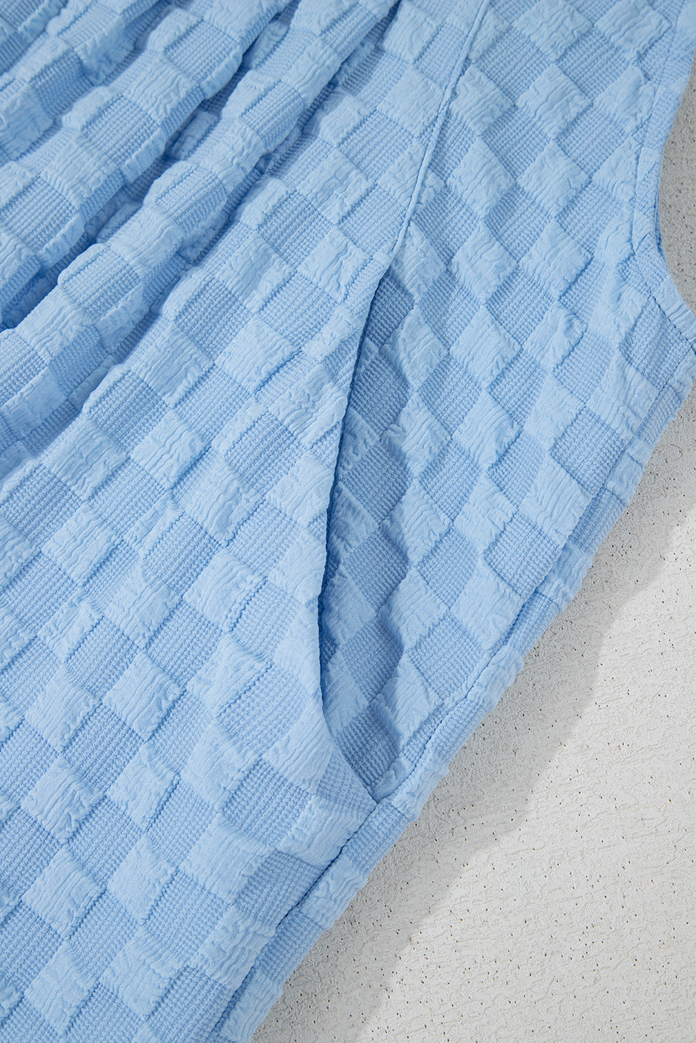 Beau Blue Checkered Pocketed High Waist Wide Leg Overall - loveforevers