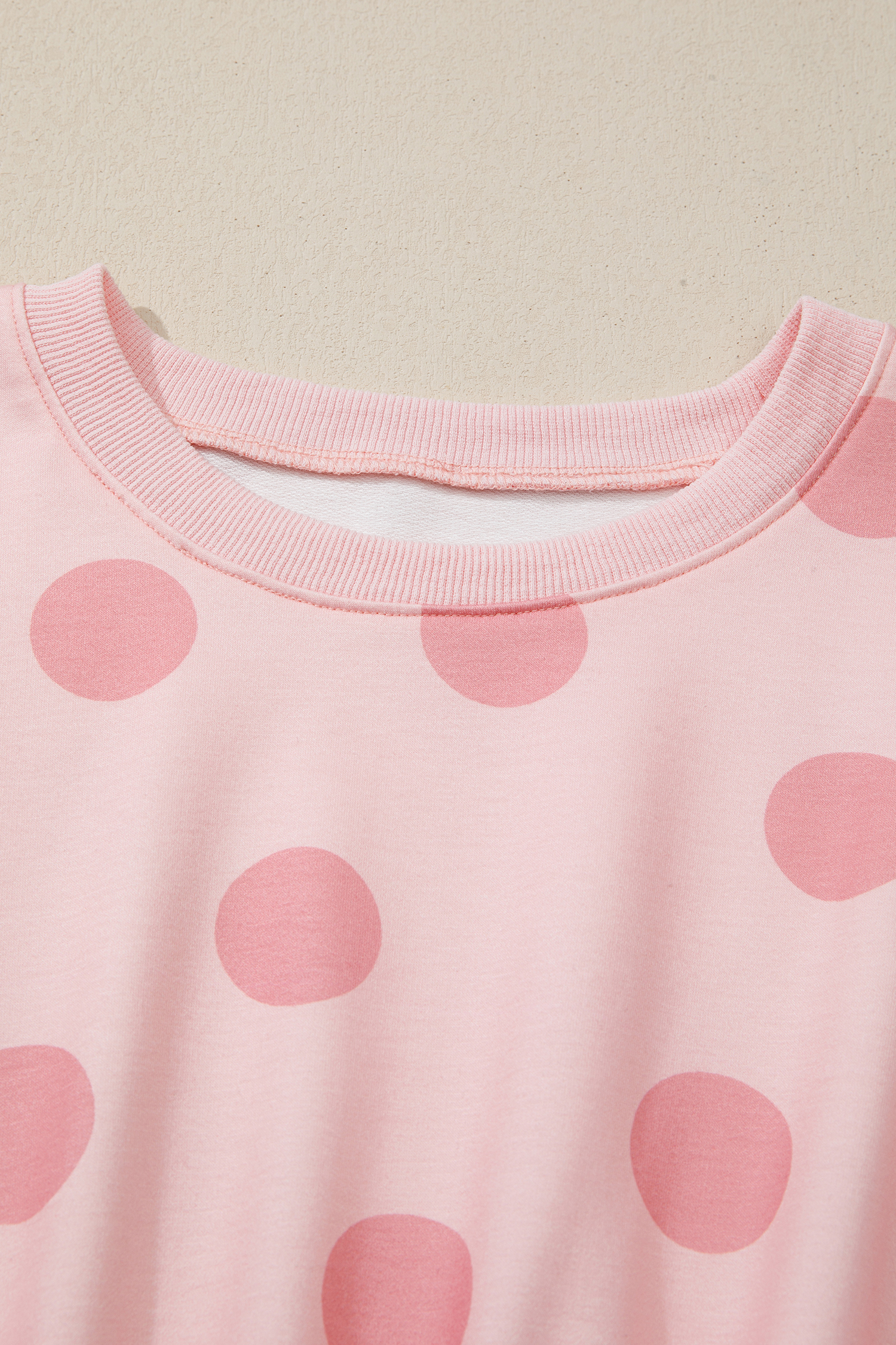 Beige Polka Dot Print Drop Shoulder Pullover Drawstring Jogger Pant Set - loveforevers