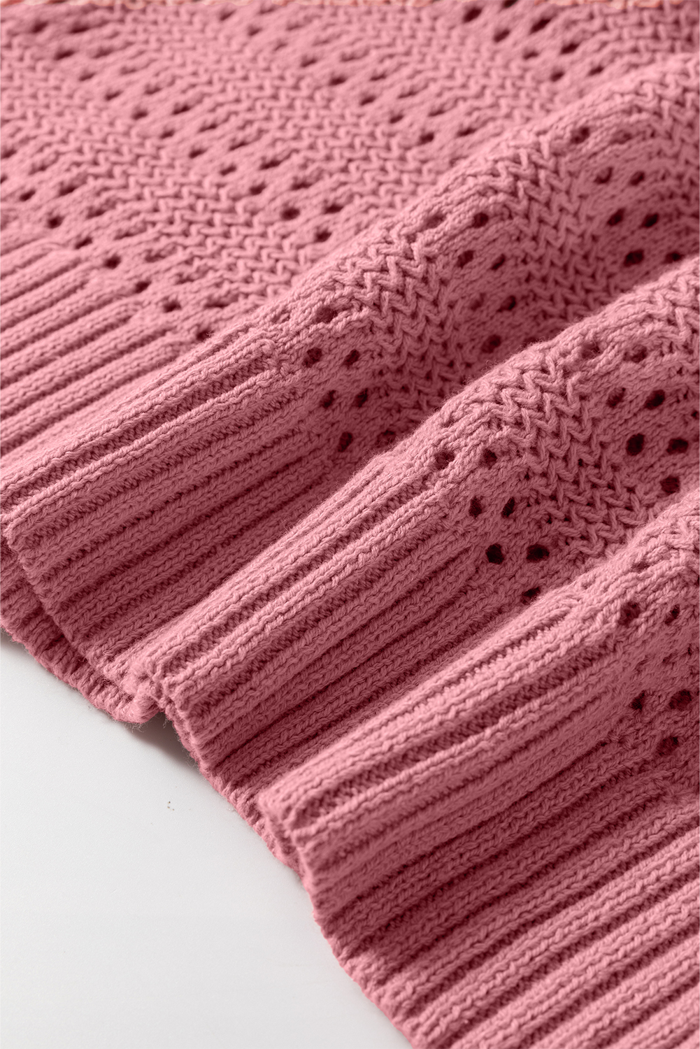 Peach Blossom Pointelle Knit Raglan Sleeve Hooded Sweater - loveforevers