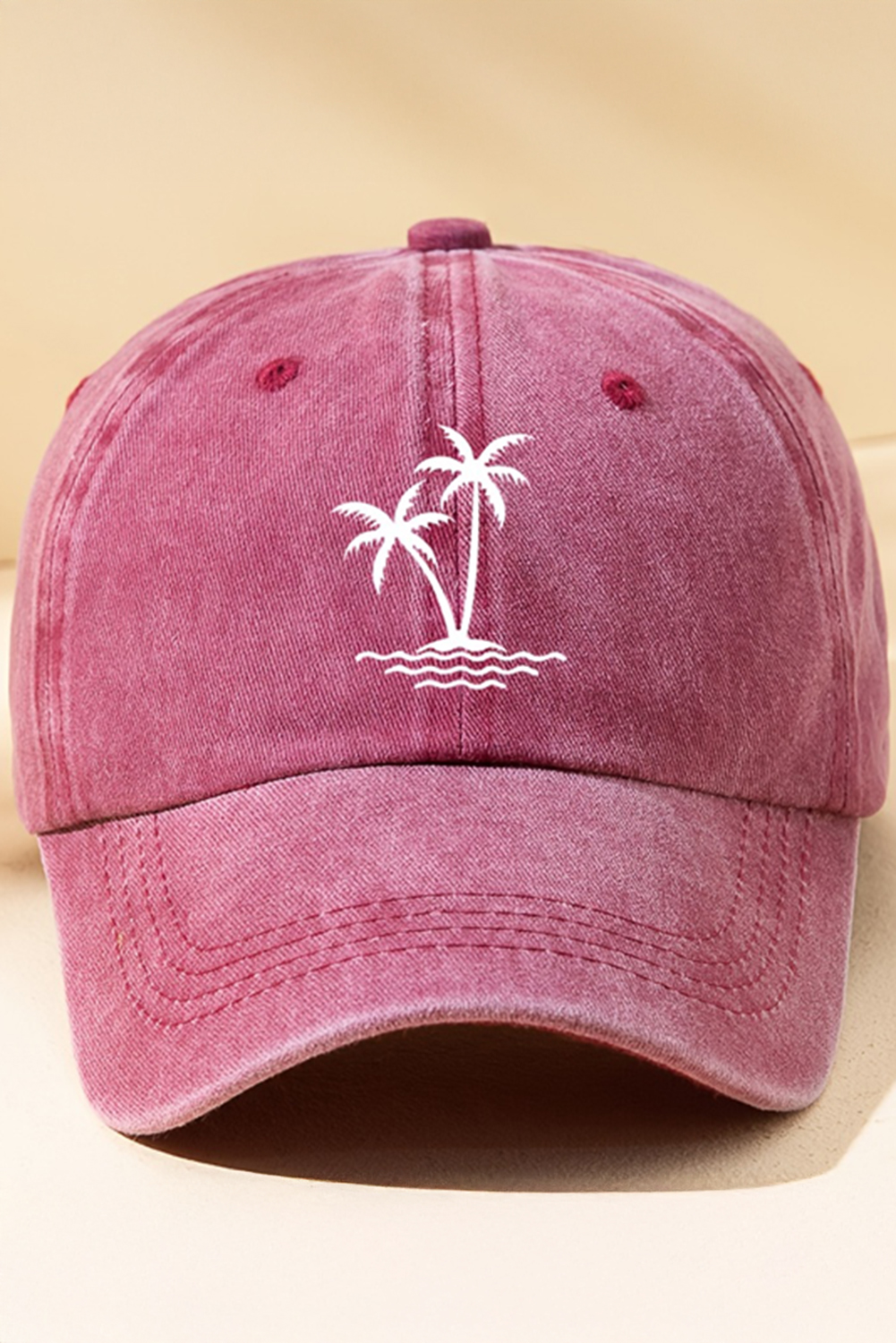 Wild Ginger  Coconut Tree Embroidered Mineral Wash Adjustable Baseball Cap - loveforevers