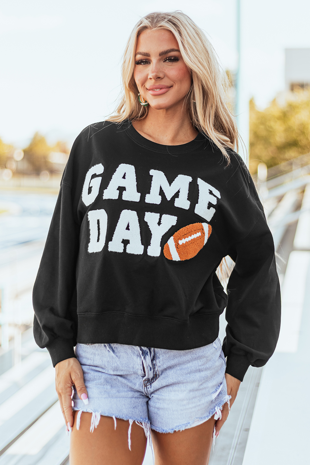 Black GAME DAY Graphic Varsity Pullover Sweatshirt - loveforevers