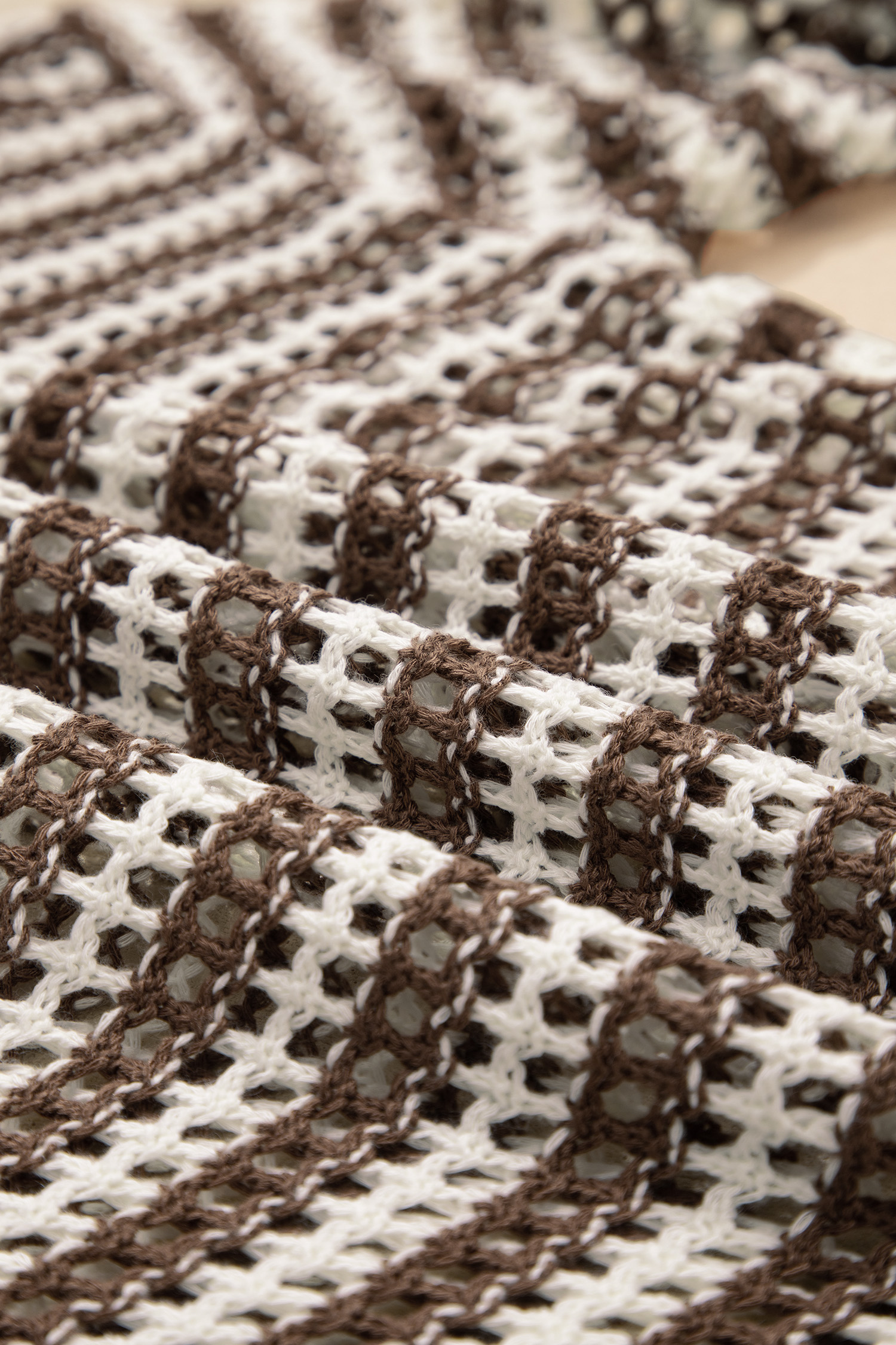 Brown Stripe Eyelet Hollow-out Contrast Collared Pullover Chic Sweater - loveforevers