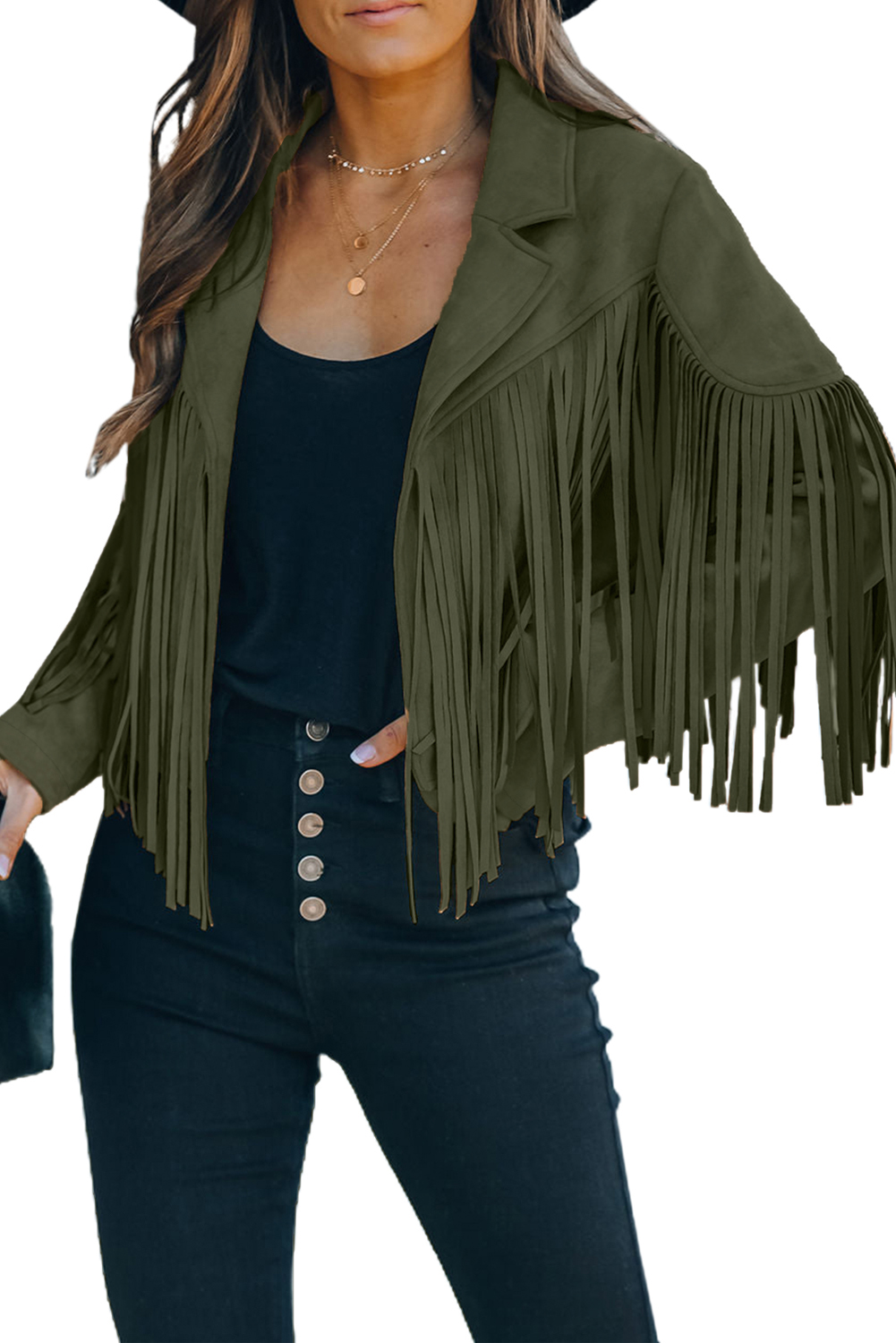 Gray Cropped Fringe Faux Suede Jacket - loveforevers