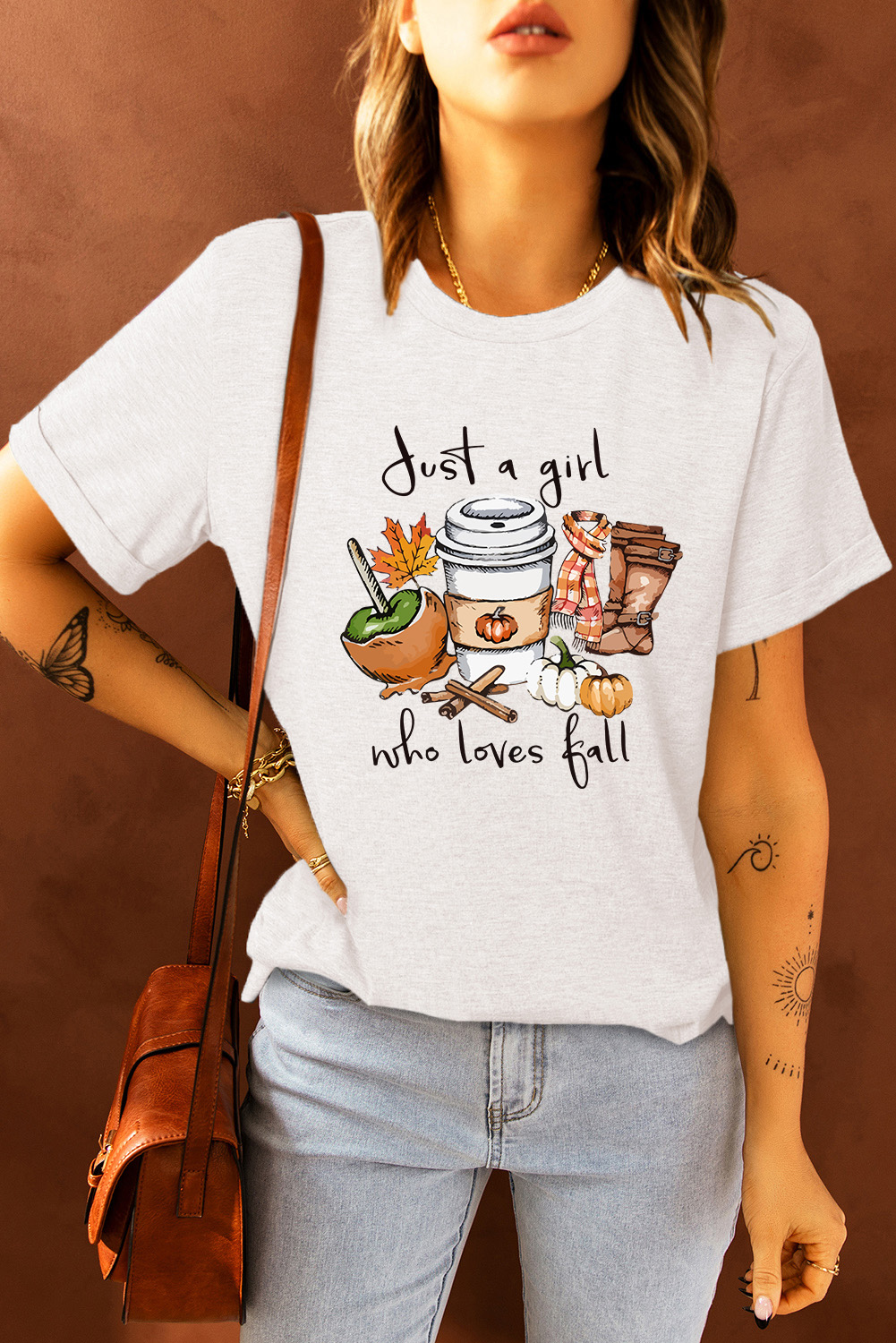 White Just A Girl Who Loves Fall Graphic T Shirt - loveforevers