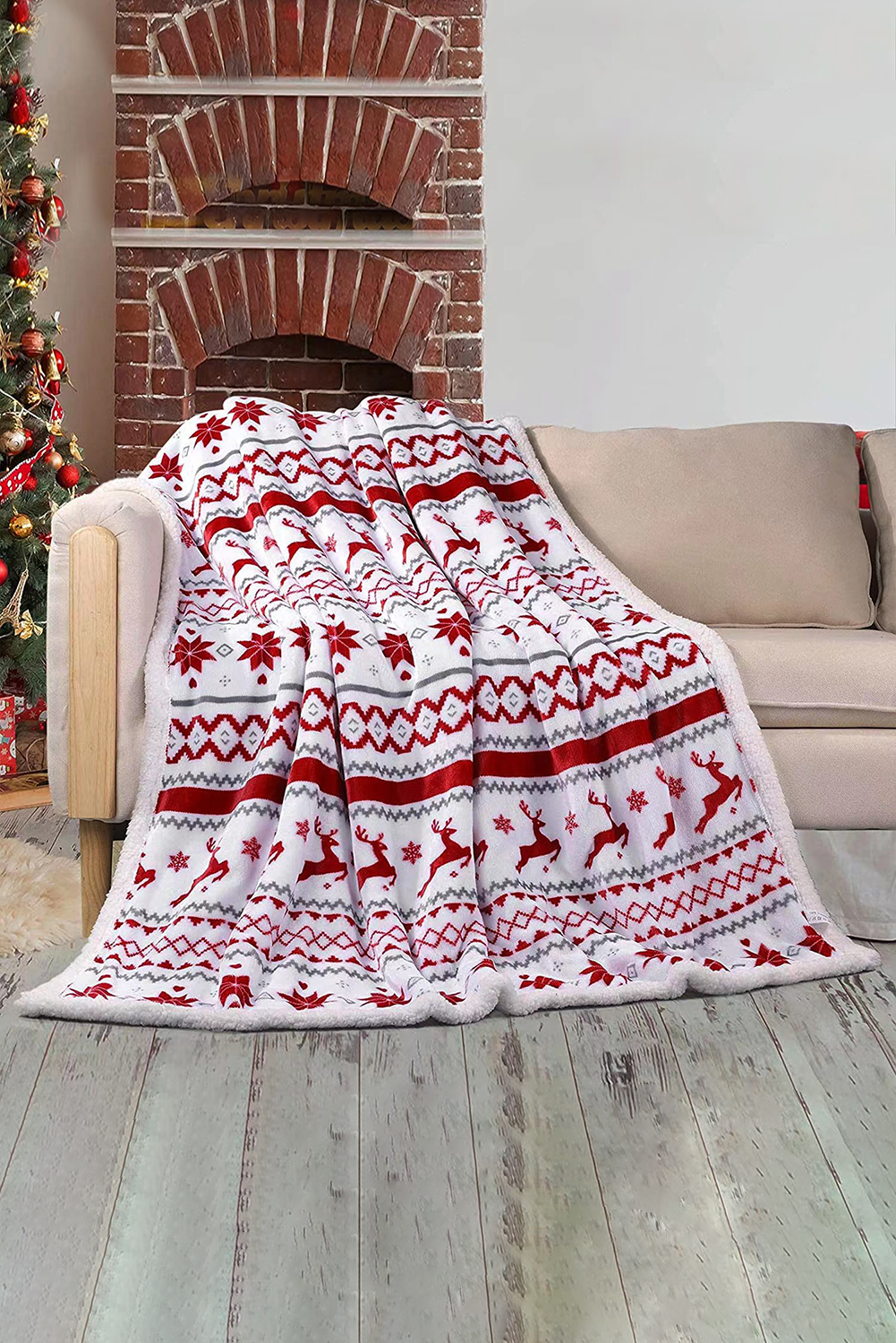 White Christmas Reindeer Snowflake Printed Sherpa Blanket - loveforevers