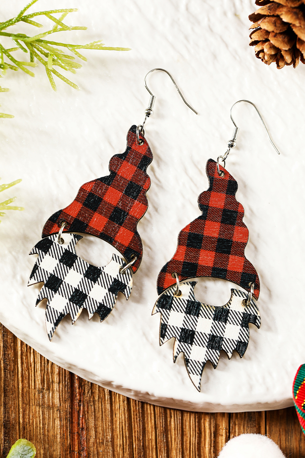 Fiery Red Plaid Print Christmas Dangle Earrings - loveforevers