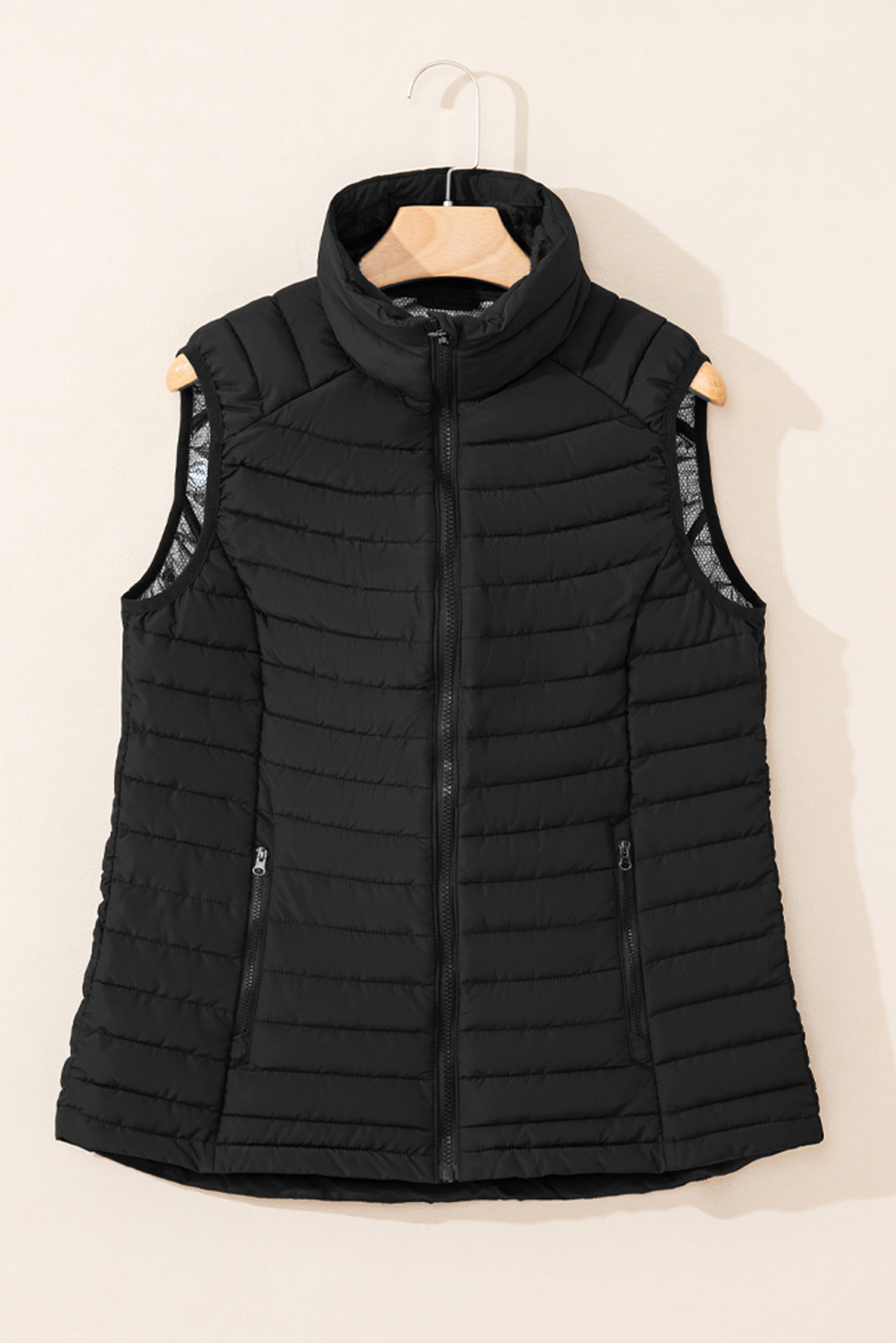 Silvery Plush Collared Quilted Zipped Puffer Vest - loveforevers