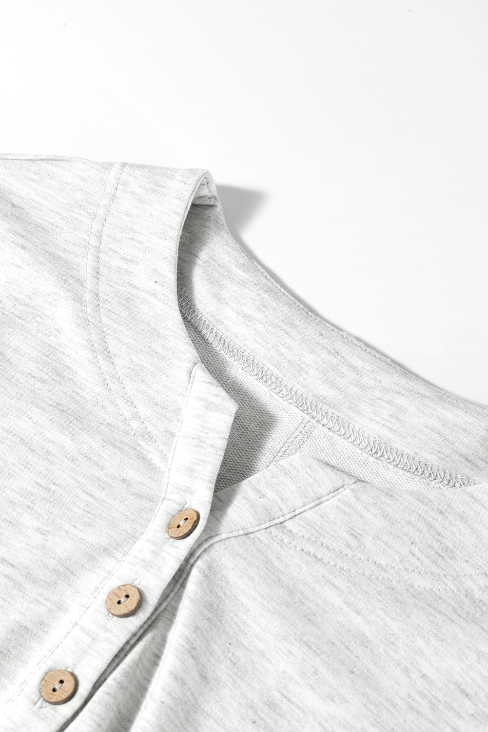 Dearlovers Light Grey Two Tone Contrast Waffle Knit Patched Buttoned V Neck Top - loveforevers