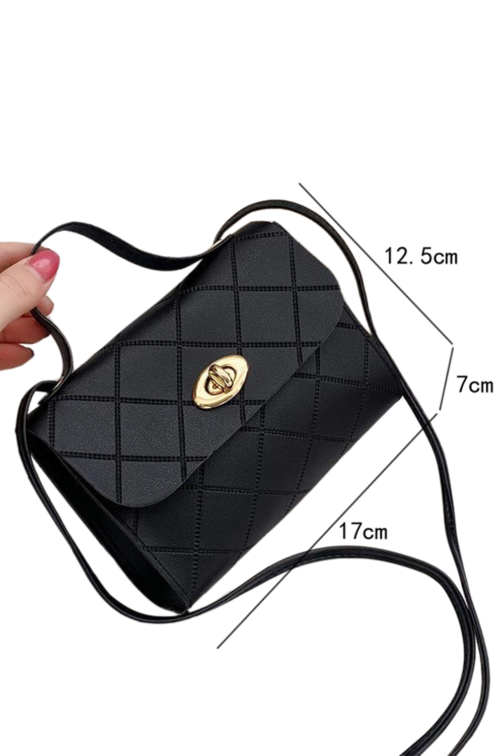 Black PU Leather Diamond Pattern Messenger Bag - loveforevers