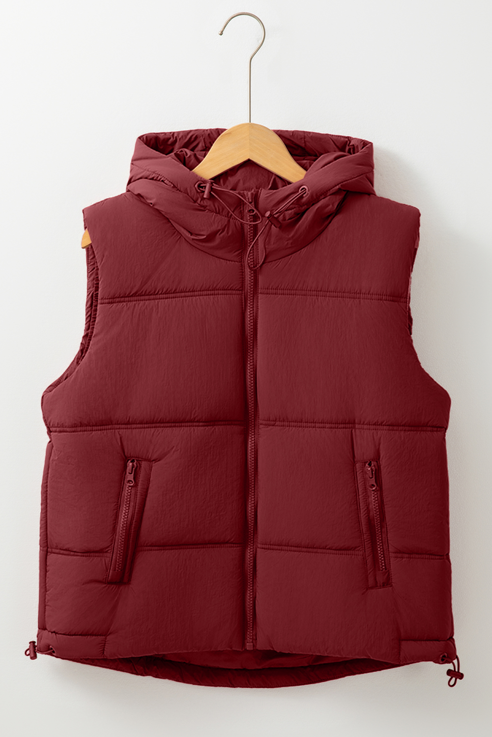 Clay Zip-up Side Pockets Hooded Puffer Vest - loveforevers
