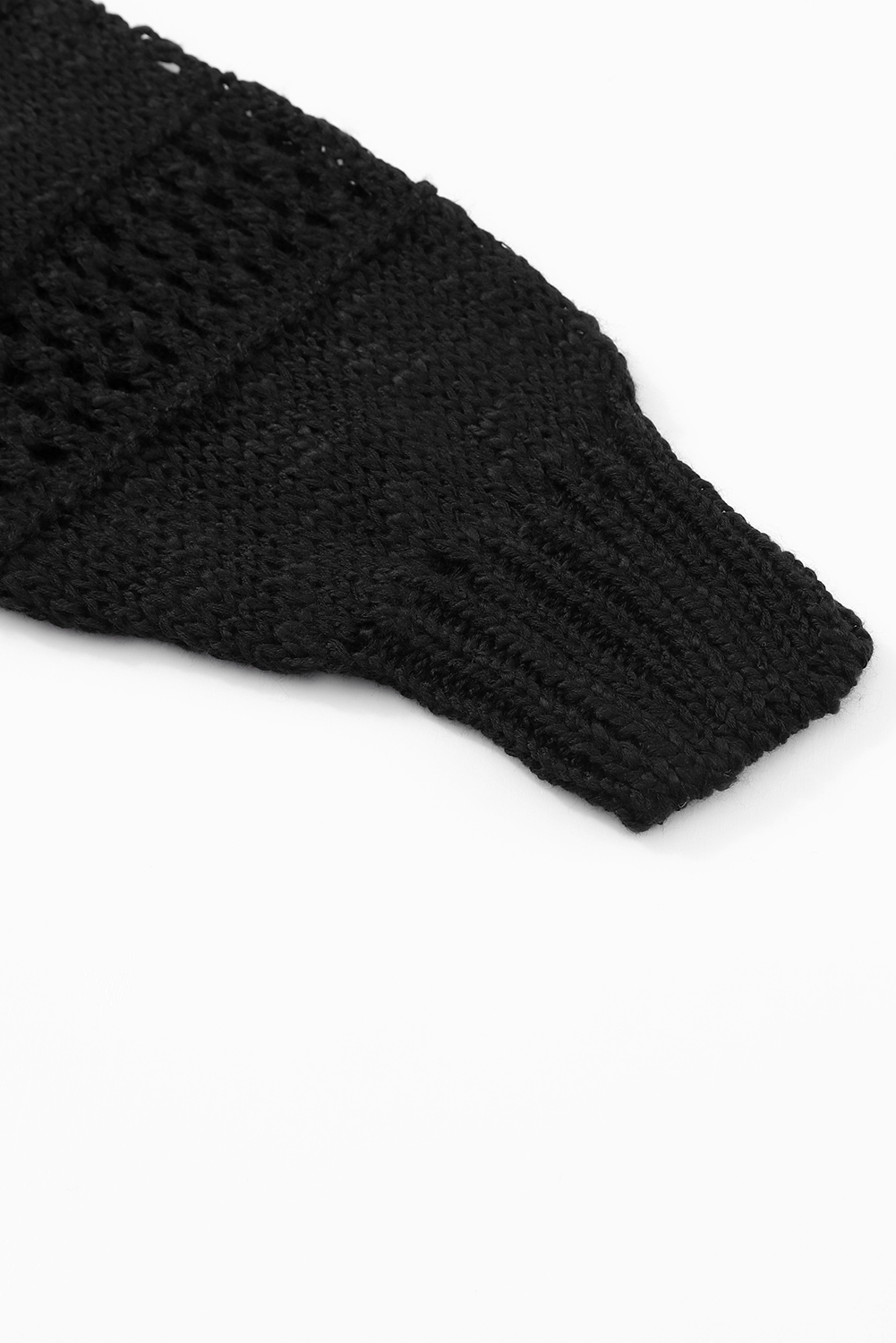 Black Casual Hollowed Knit Dolman Sleeve Cardigan - loveforevers