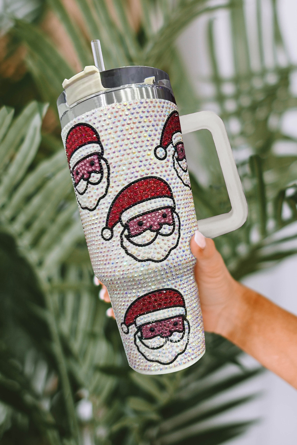 White Christmas Santa Claus Diamond Thermos Cup with Straw 40oz - loveforevers