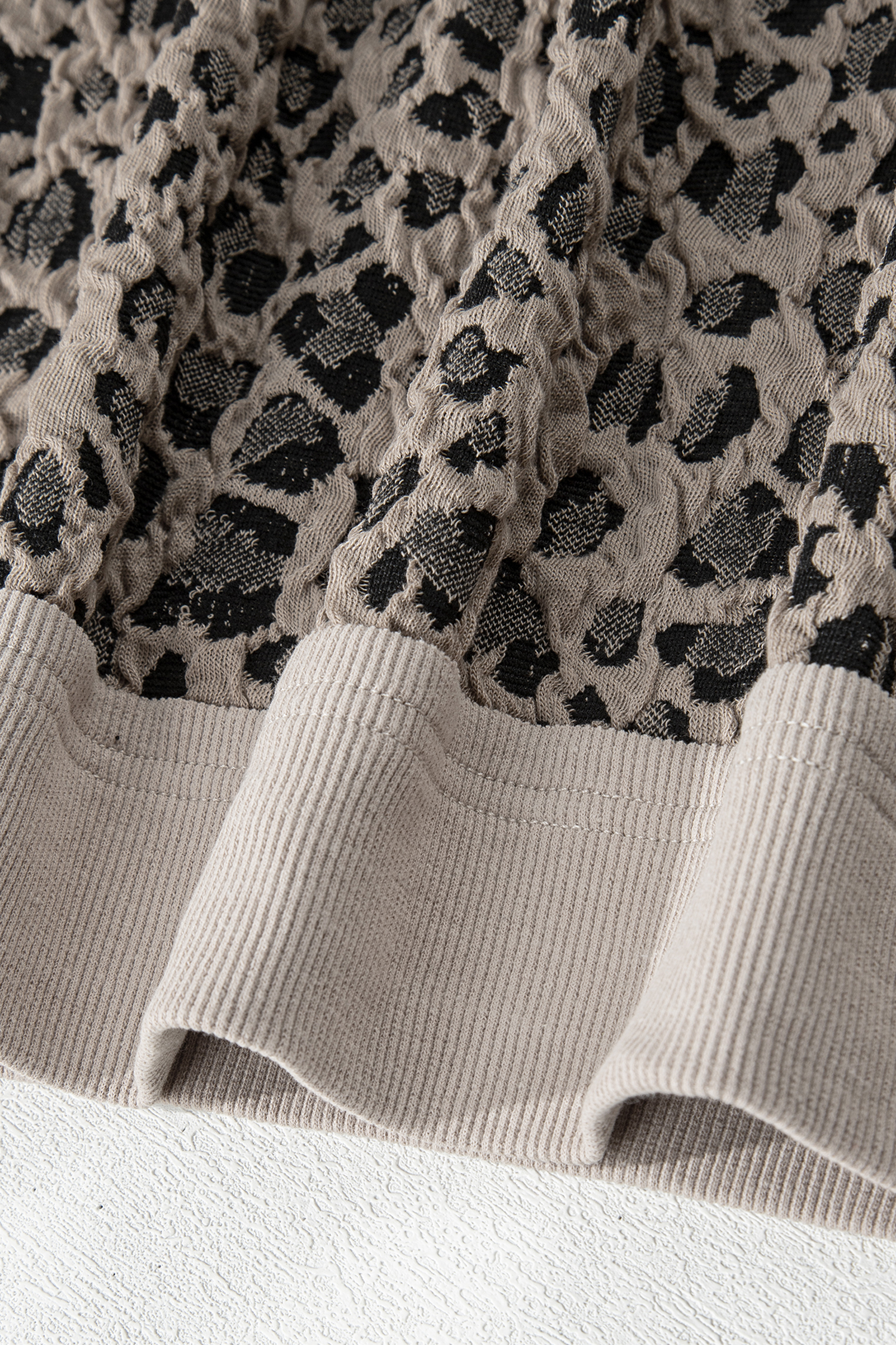 Khaki Jacquard Leopard Half Sleeve Jumper Wide Leg Pant Set - loveforevers