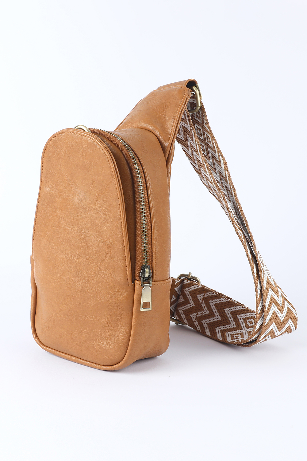 Brown Faux Leather Zipped Crossbody Chest Bag - loveforevers