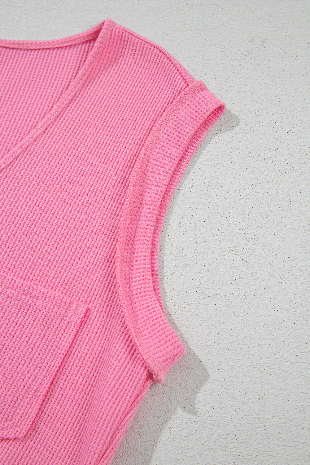 Bright Pink Waffle Textured Button Round Neck A-line Tiered Sleeveless Dress - loveforevers