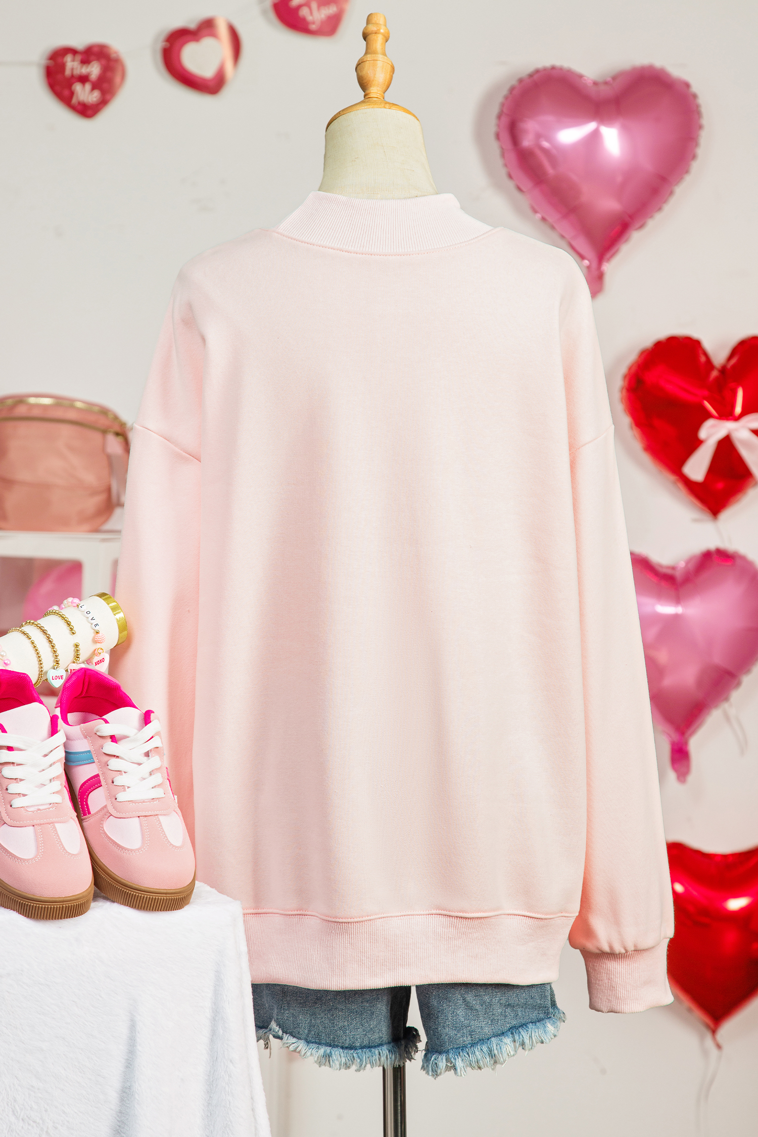 Apricot Pink Cowgirl Element Embroidered Detail Mock Neck Sweatshirt - loveforevers