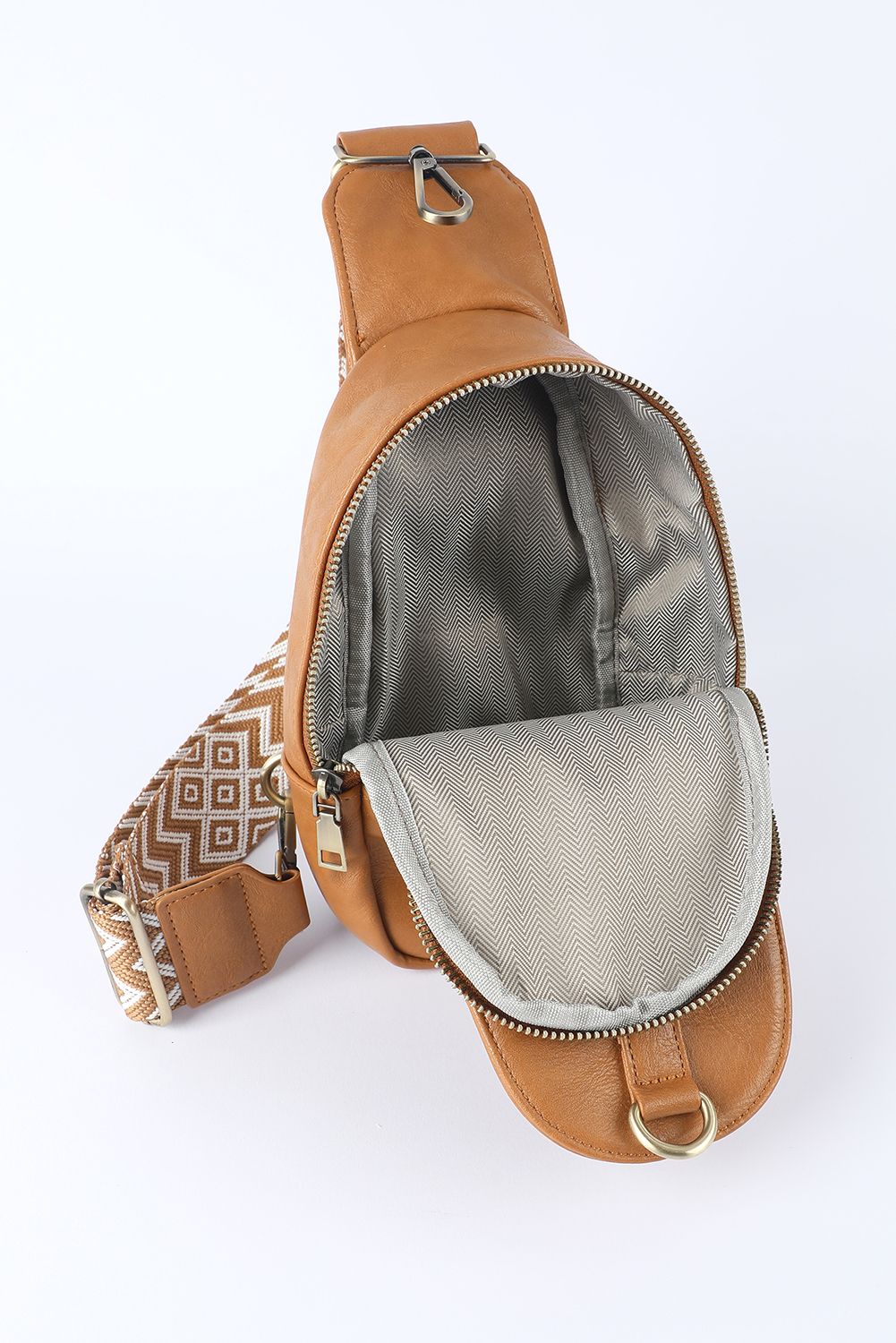 Brown Faux Leather Zipped Crossbody Chest Bag - loveforevers