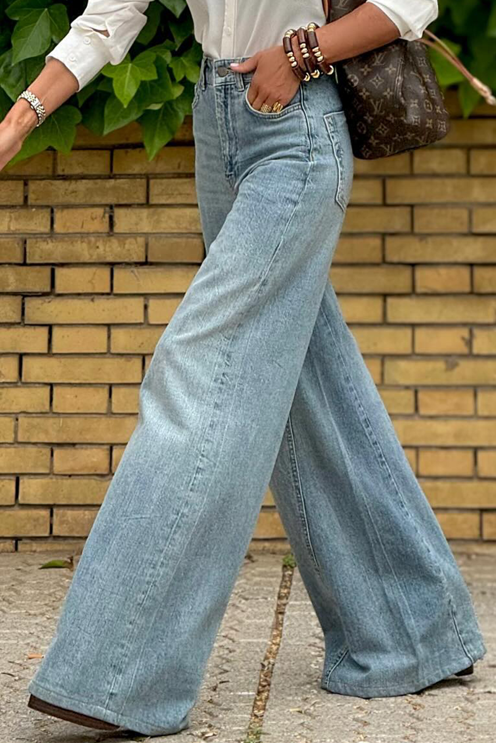 Dusk Blue Acid Wash Extra Wide Leg High Waist Long Jeans - loveforevers