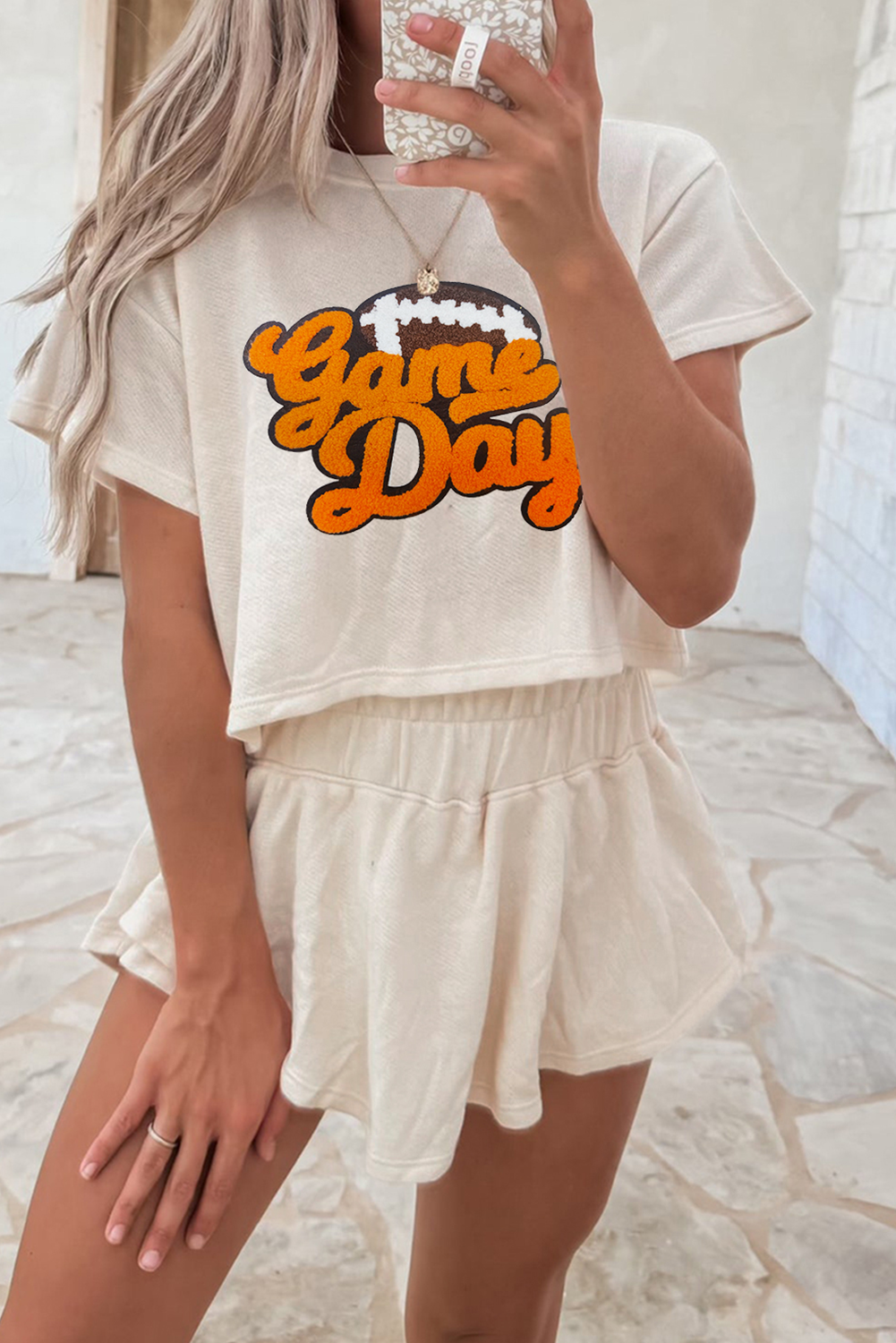 Beige Game Day Graphic Tee and Skort 2 Piece Set - loveforevers