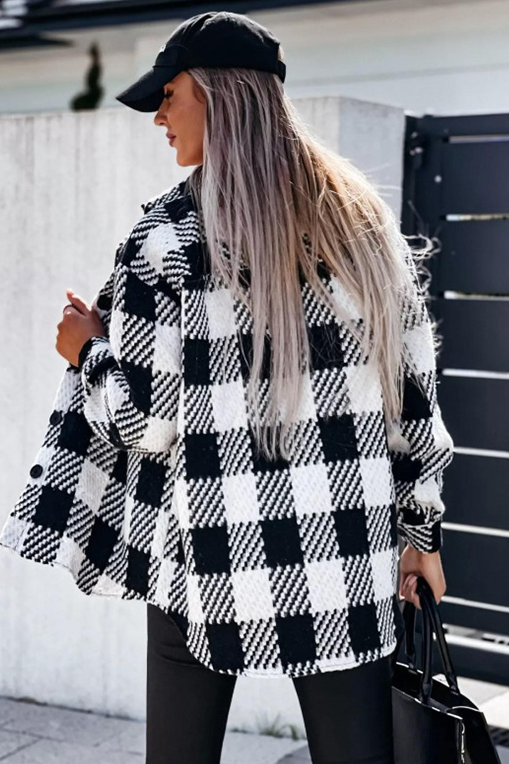 Black Plaid Textured Flap Pocket Shacket - loveforevers