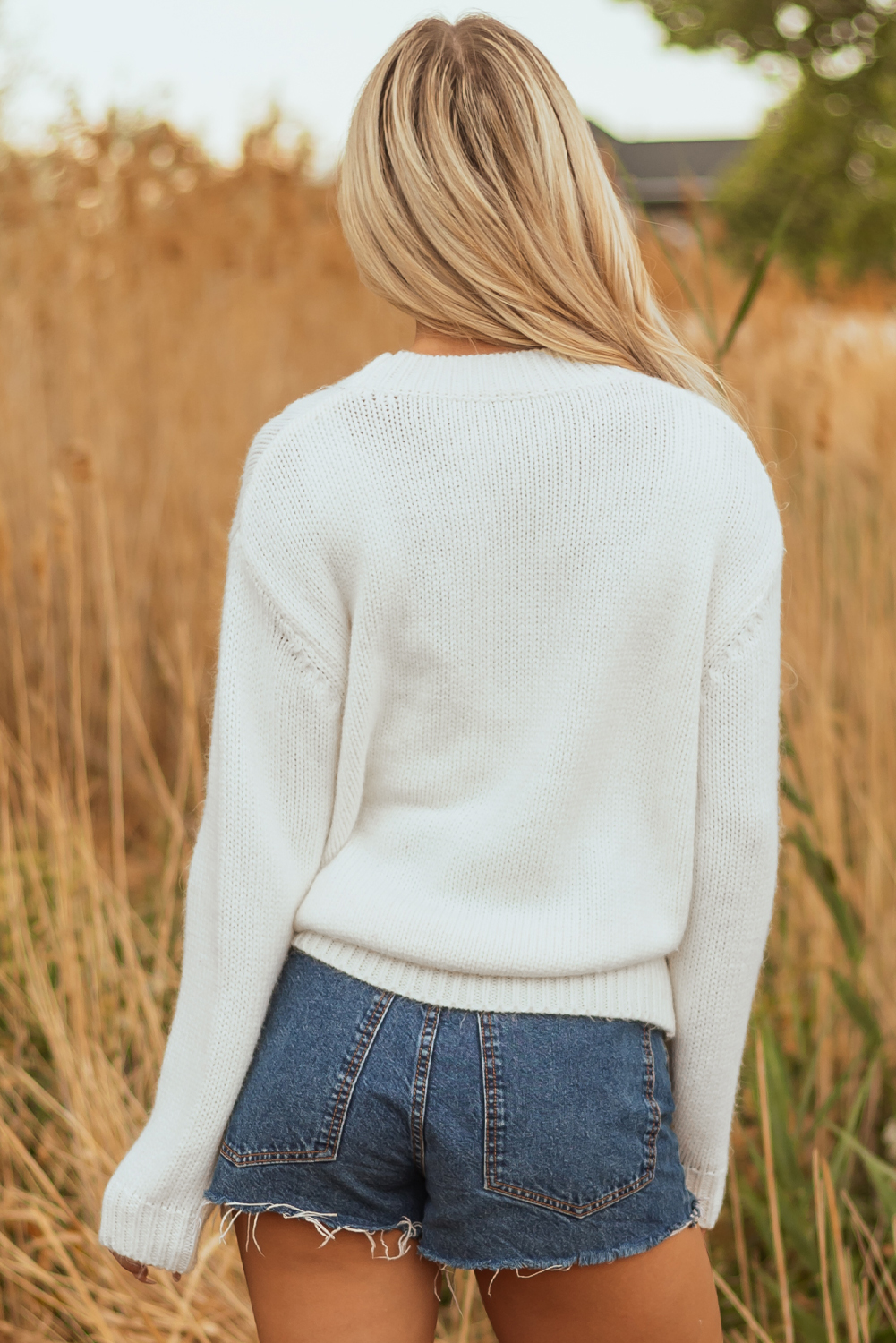 White Embroidered Bow Boots Graphic Drop Shoulder Sweater - loveforevers