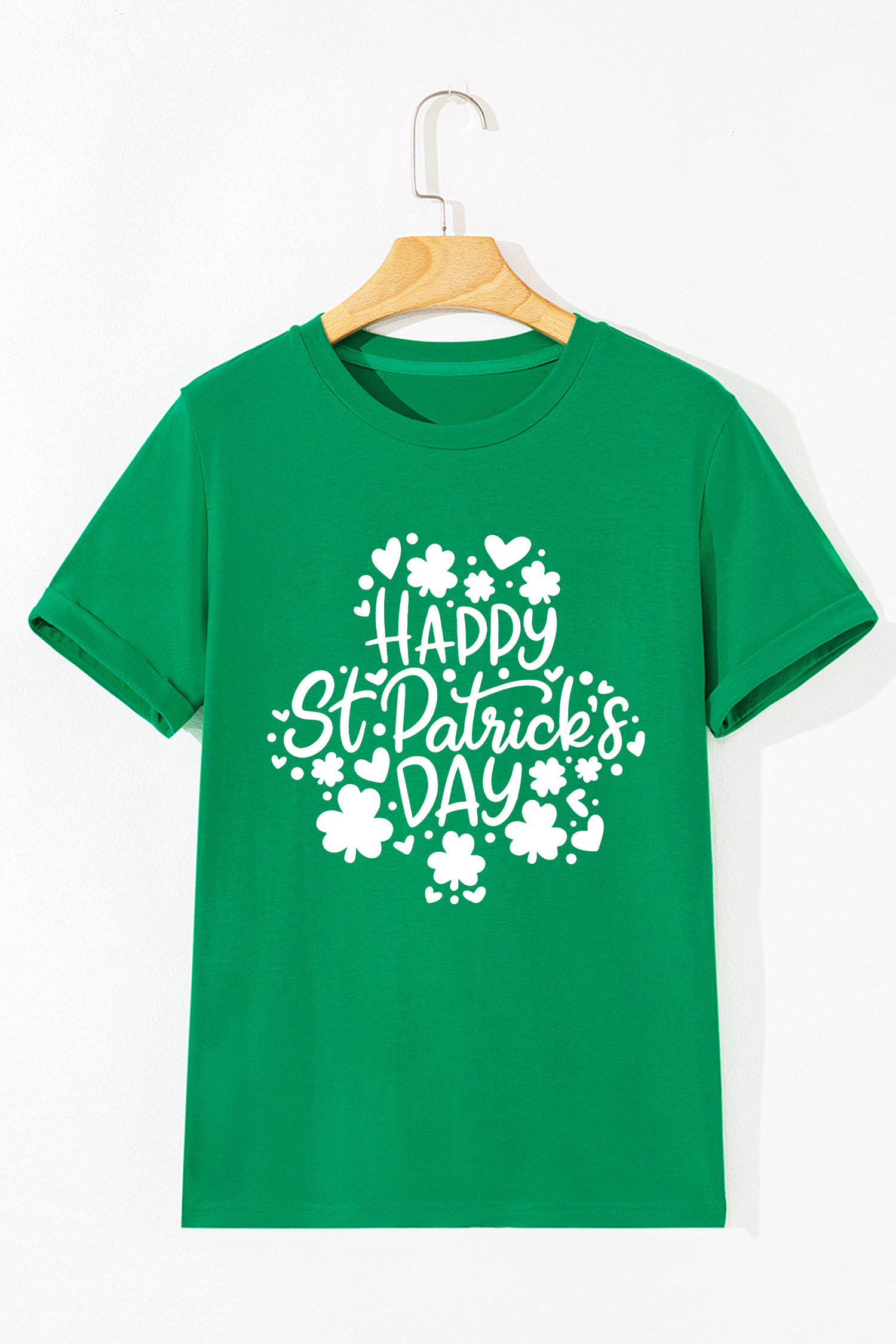 Bright Green Happy St Patricks Day Clover Printed Casual T Shirt - loveforevers