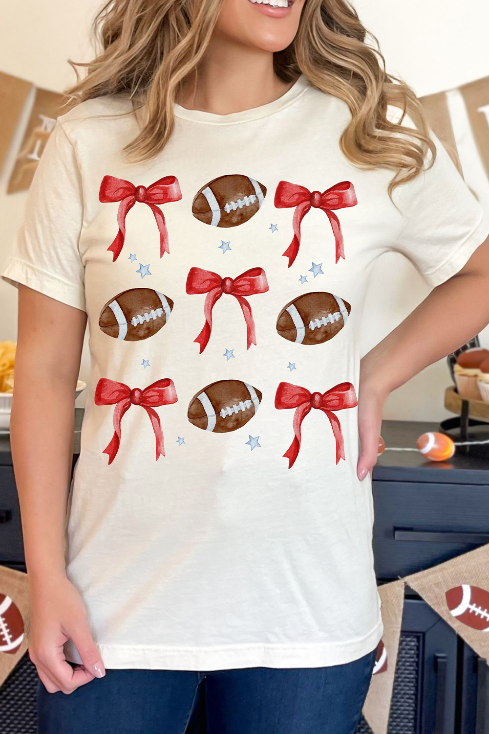 White Bowknot Rugby Graphic Crew Neck Tee - loveforevers