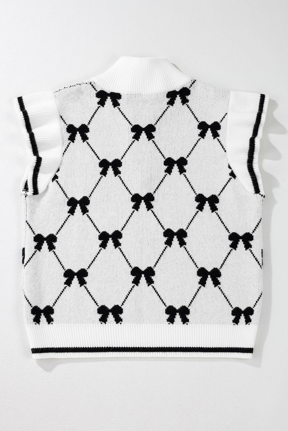 Black Preppy Vibes Bow Print Zipped Collar Sweater Tee - loveforevers