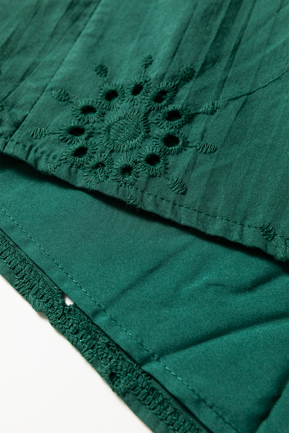 Blackish Green Embroidered Eyelet Pattern 3/4 Puffy Sleeve Swing Mini Dress - loveforevers