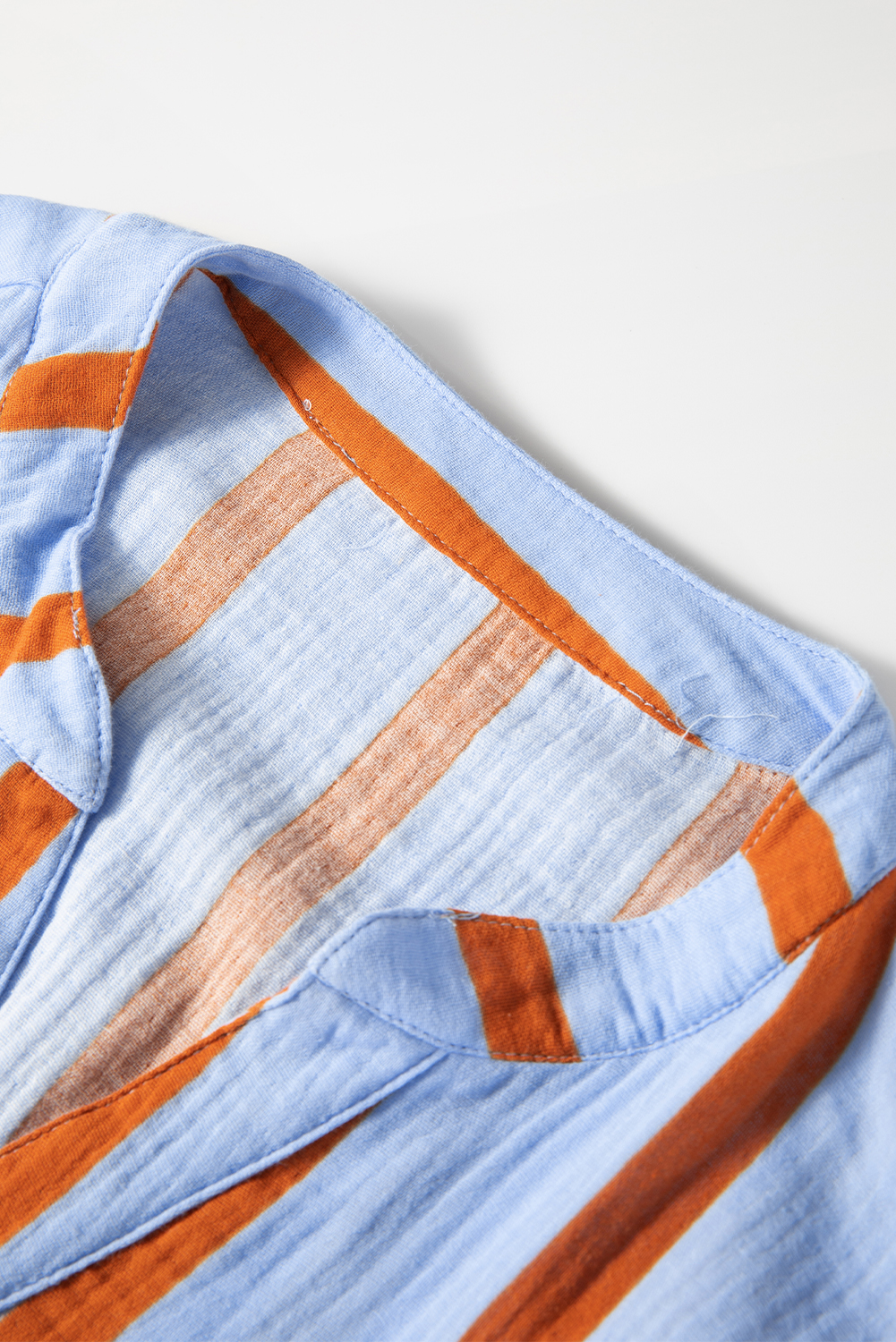 Sky Blue Stripe Crinckled Ruffled Sleeve Button up Loose Shirt - loveforevers
